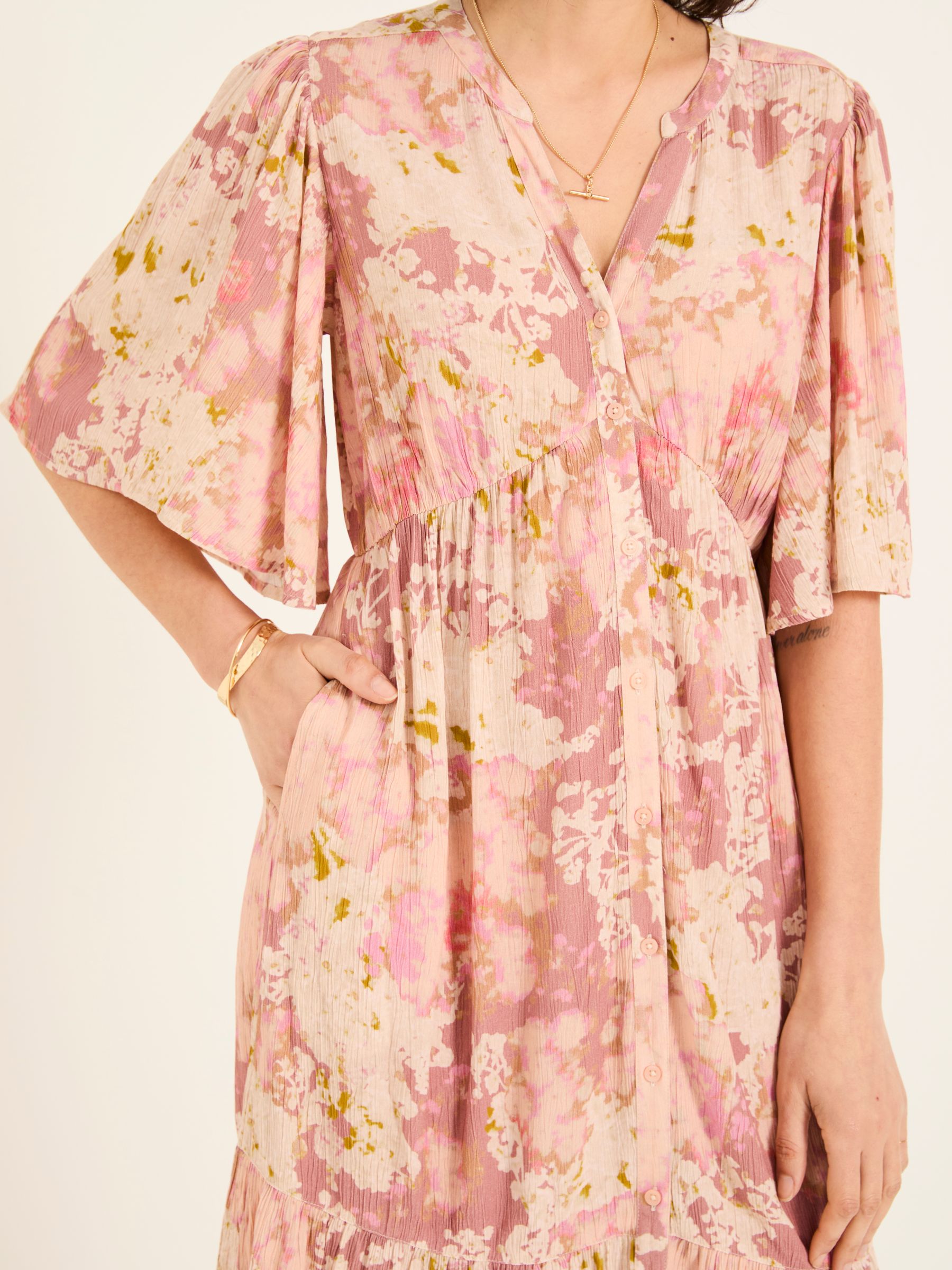 Paige Pink Layered Floral Midi Dress - Image 5 of 6