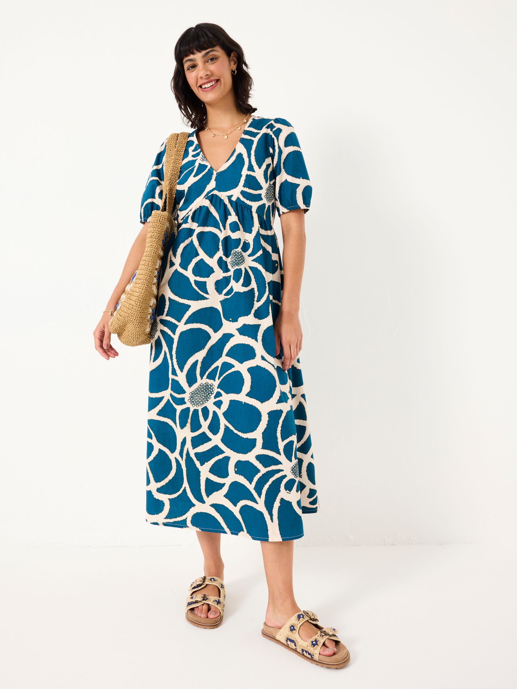 Remi Teal Blue Shibori Midi Dress - Image 2 of 7