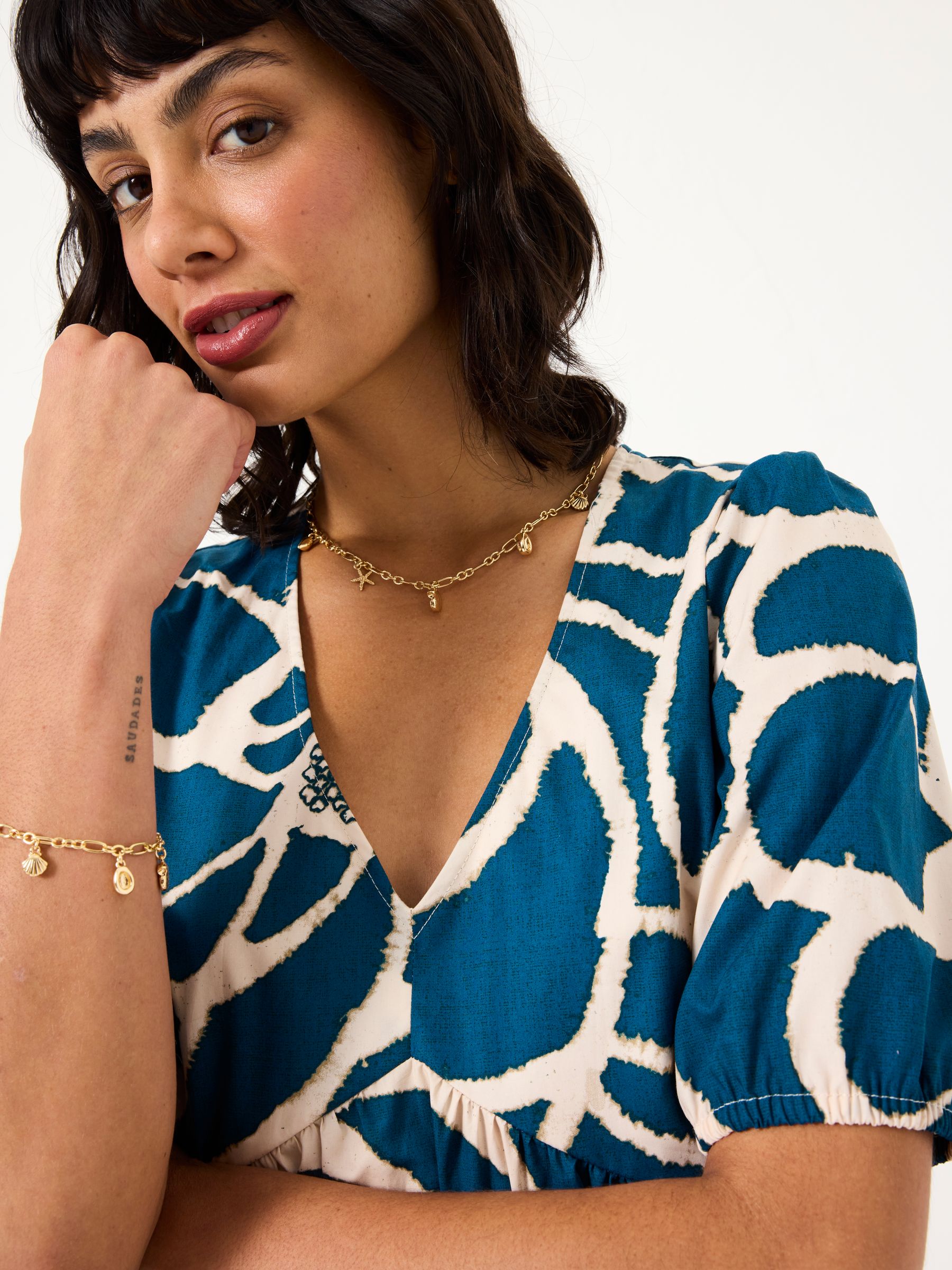 Remi Teal Blue Shibori Midi Dress | FatFace USA