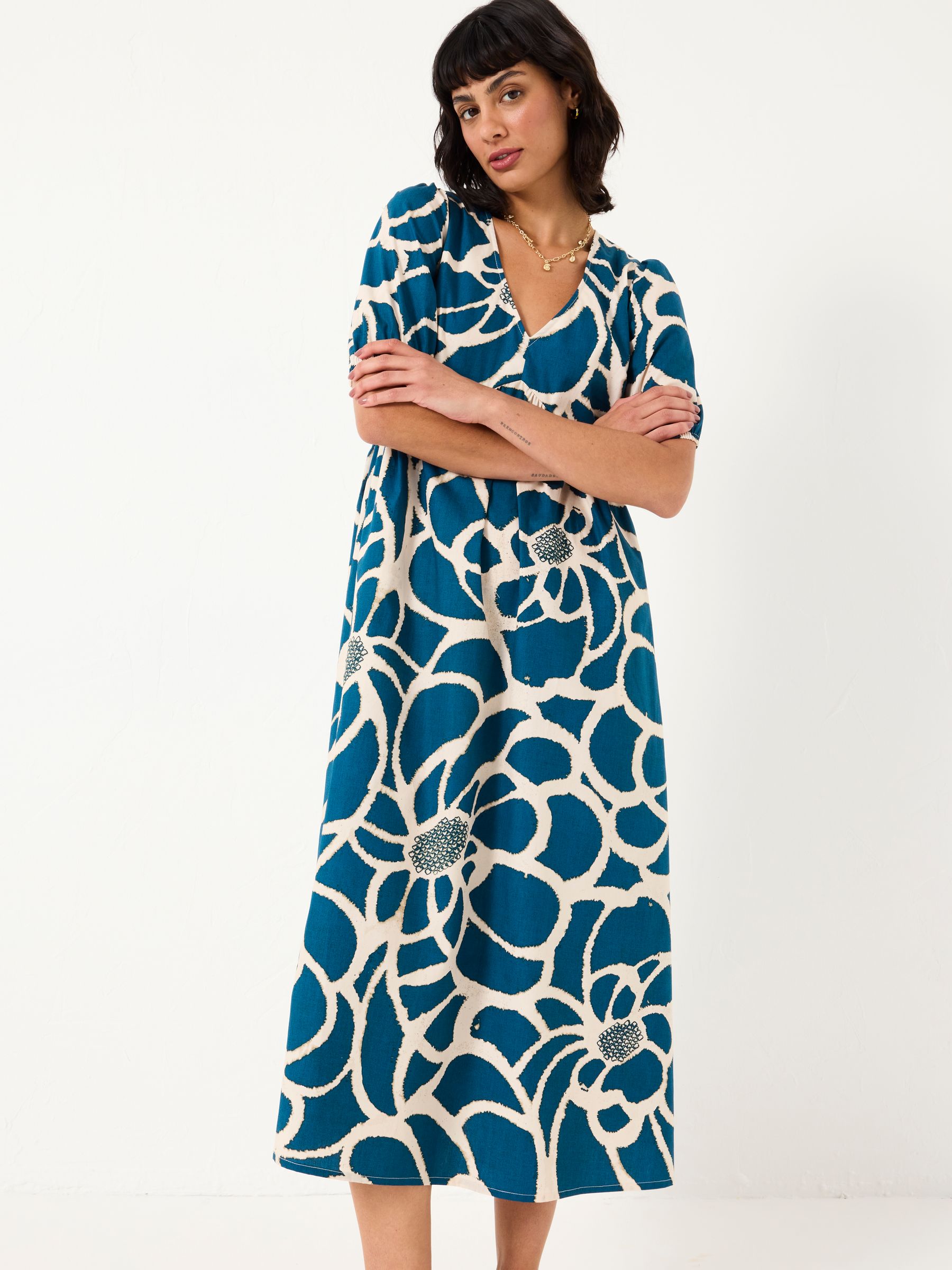 Remi Teal Blue Shibori Midi Dress | FatFace USA