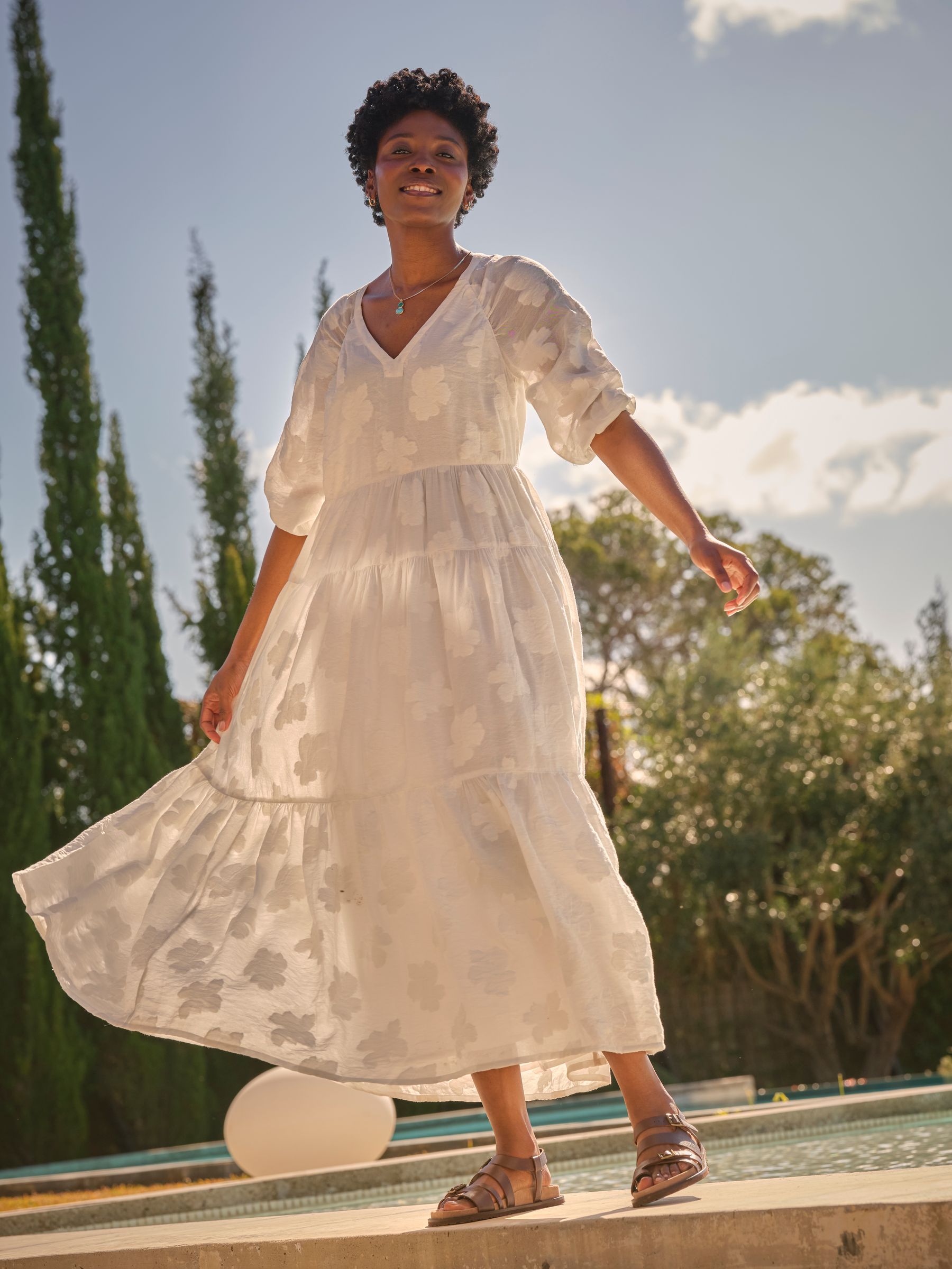 Kelly White Jacquard Maxi Dress | FatFace USA