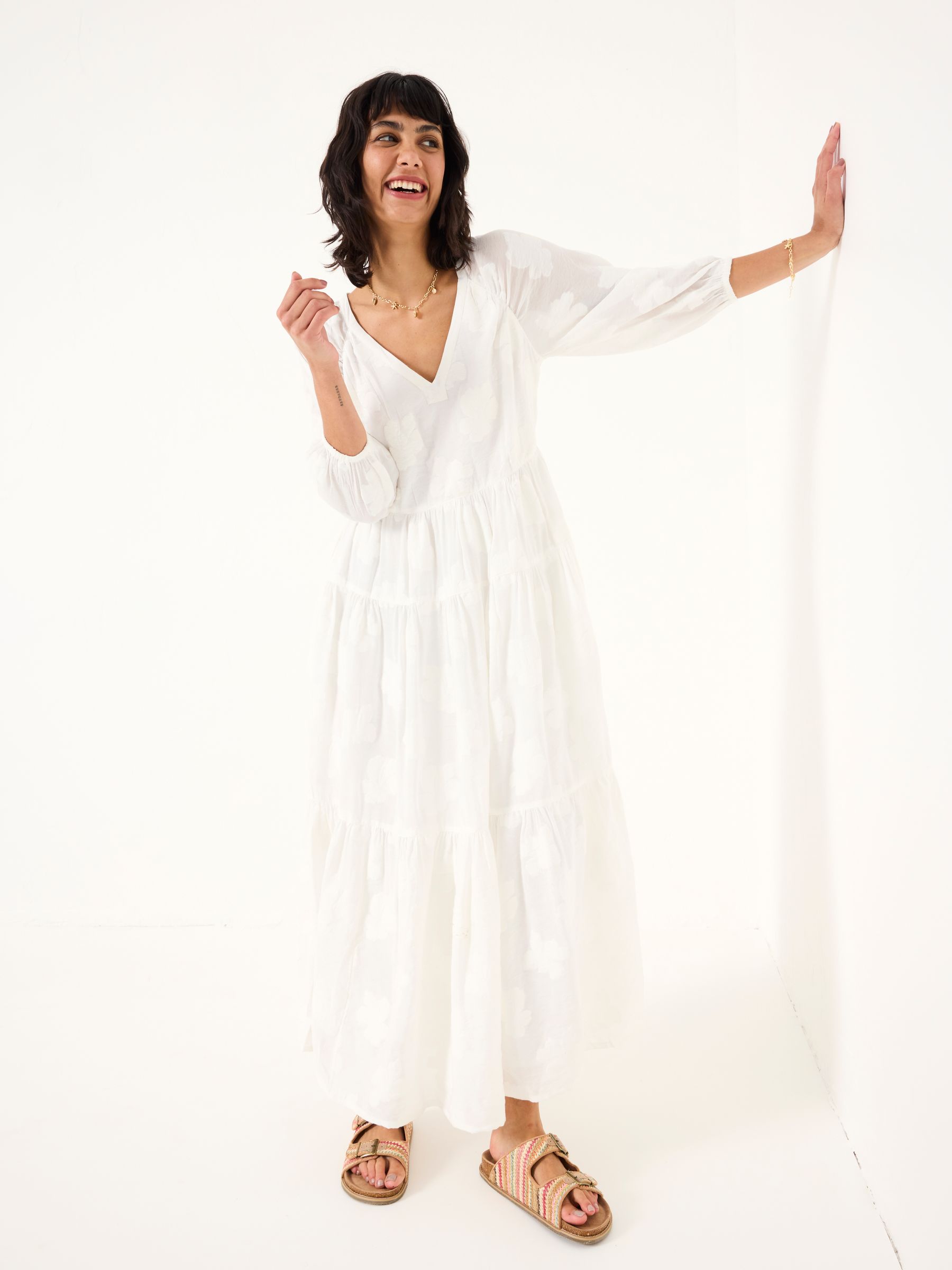 batwing sleeve maxi dress Batwing Sleeve V-Neck Bow Tie Back With Pockets Long Dress, DG / XS