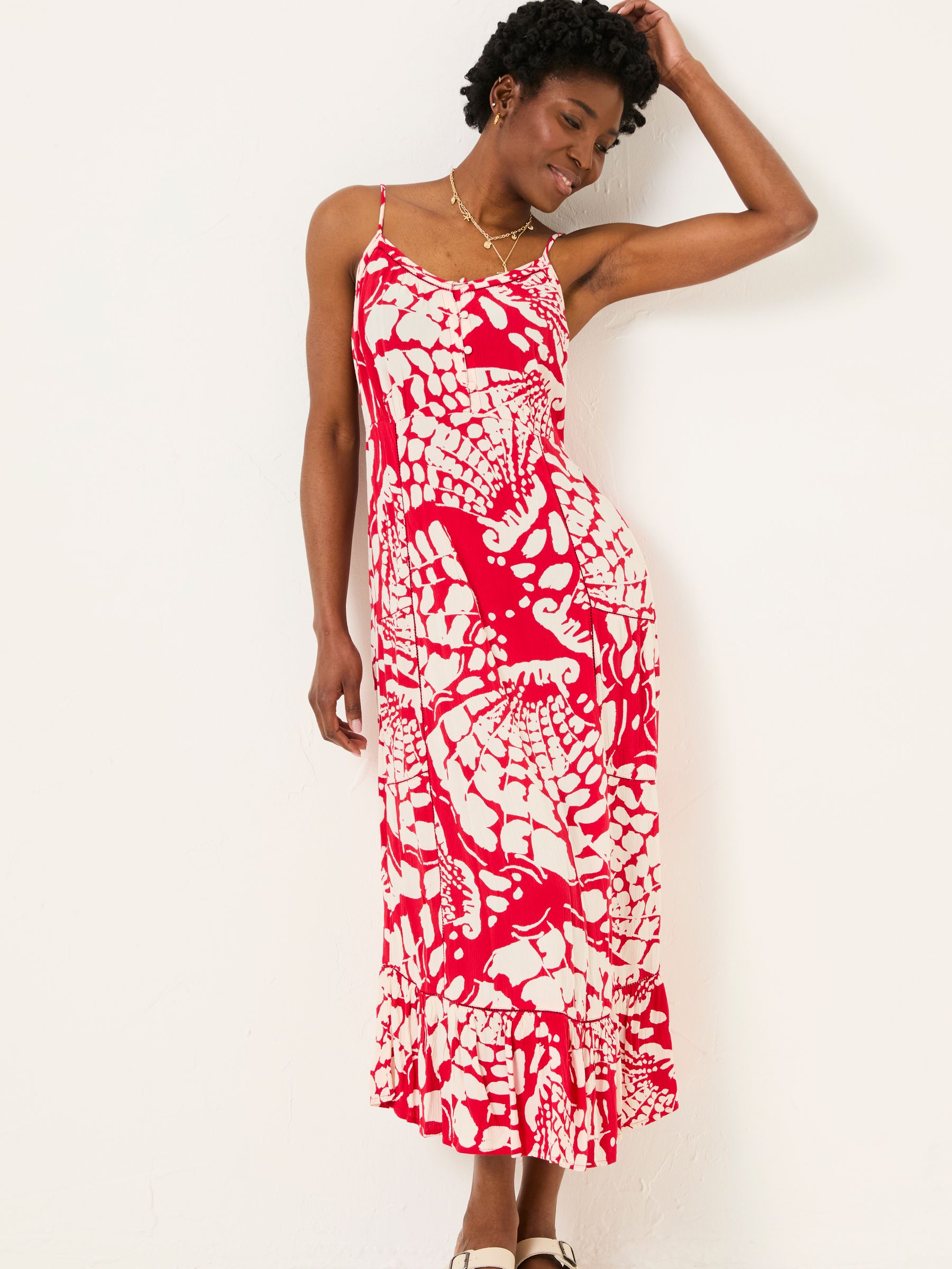 Mae Red Mono Shells Midi Dress - Image 2 of 5