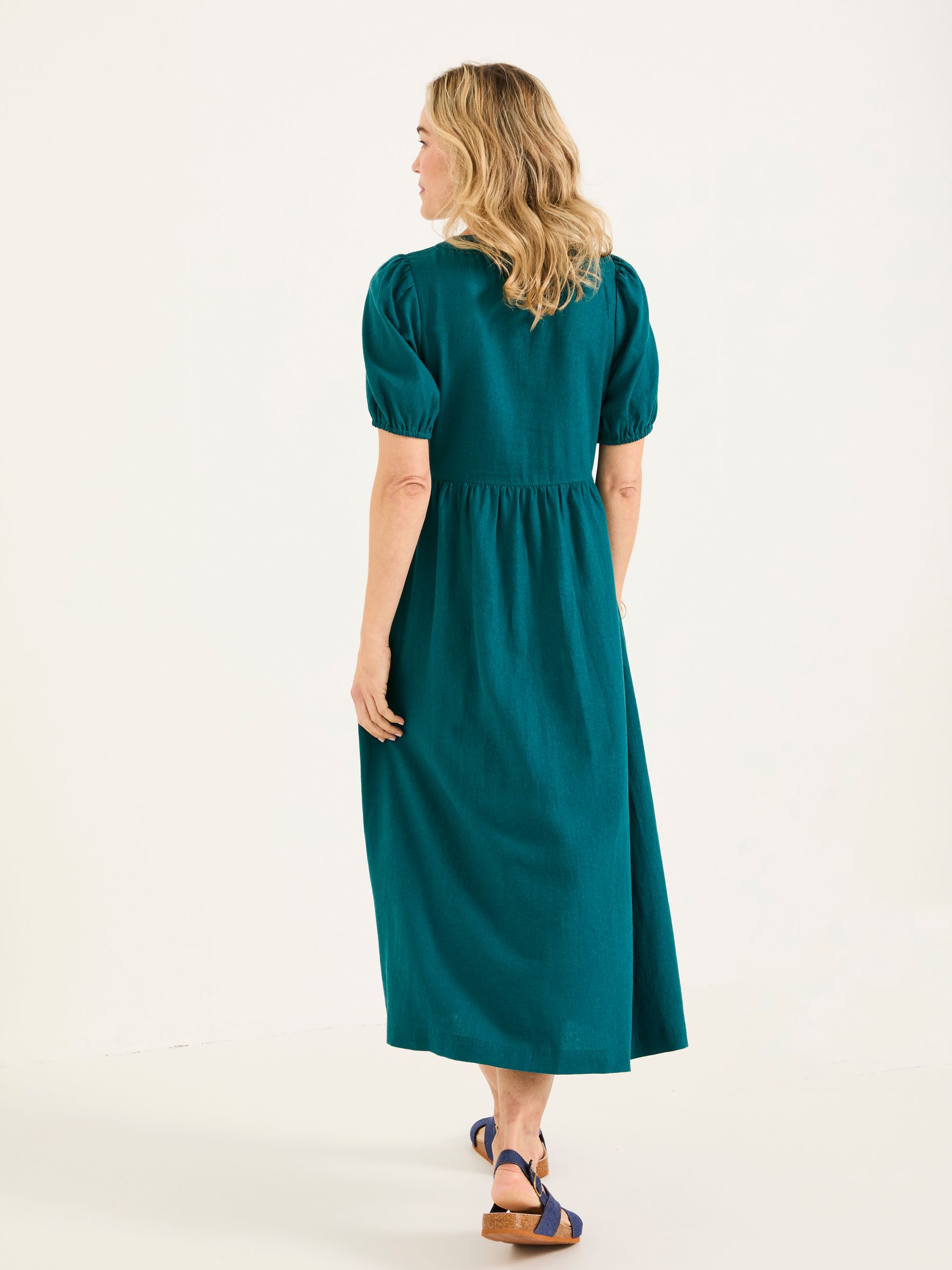 Remi Dark Teal Linen Midi Dress - Image 2 of 5