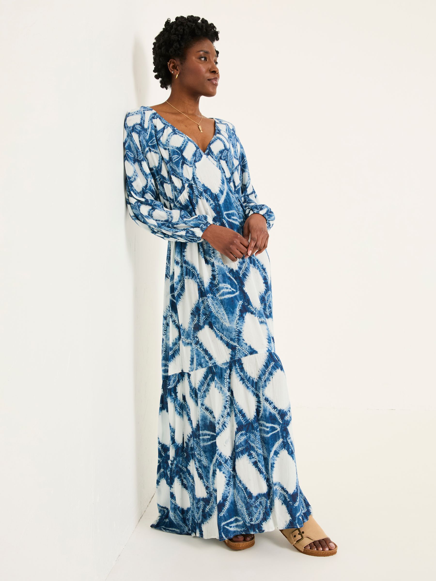 Noelle Indigo Blue Water Leaf Midi Dress - Image 2 of 6