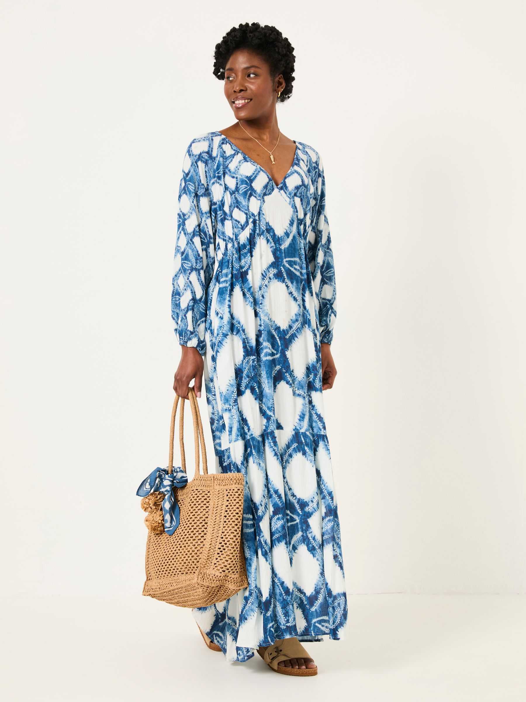Noelle Indigo Blue Water Leaf Midi Dress - Image 4 of 6
