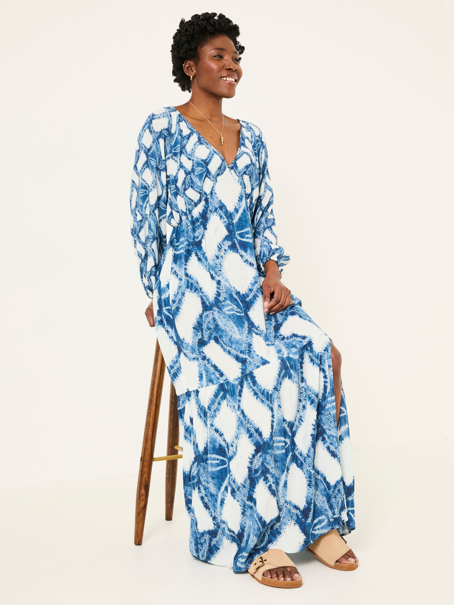 Noelle Indigo Blue Water Leaf Midi Dress - Image 5 of 6