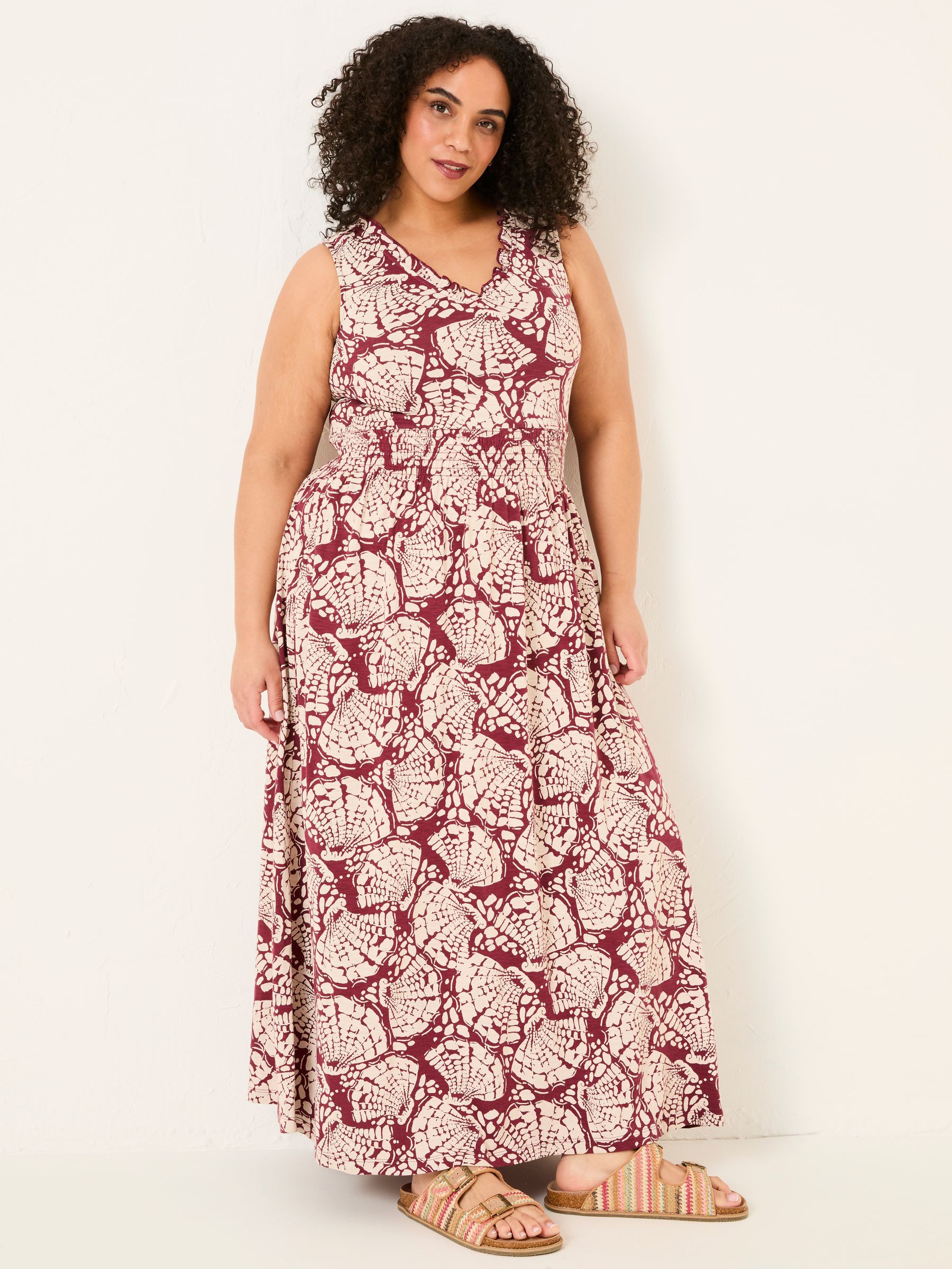 Ellie Burgundy Red Mono Shells Jersey Maxi Dress - Image 5 of 9