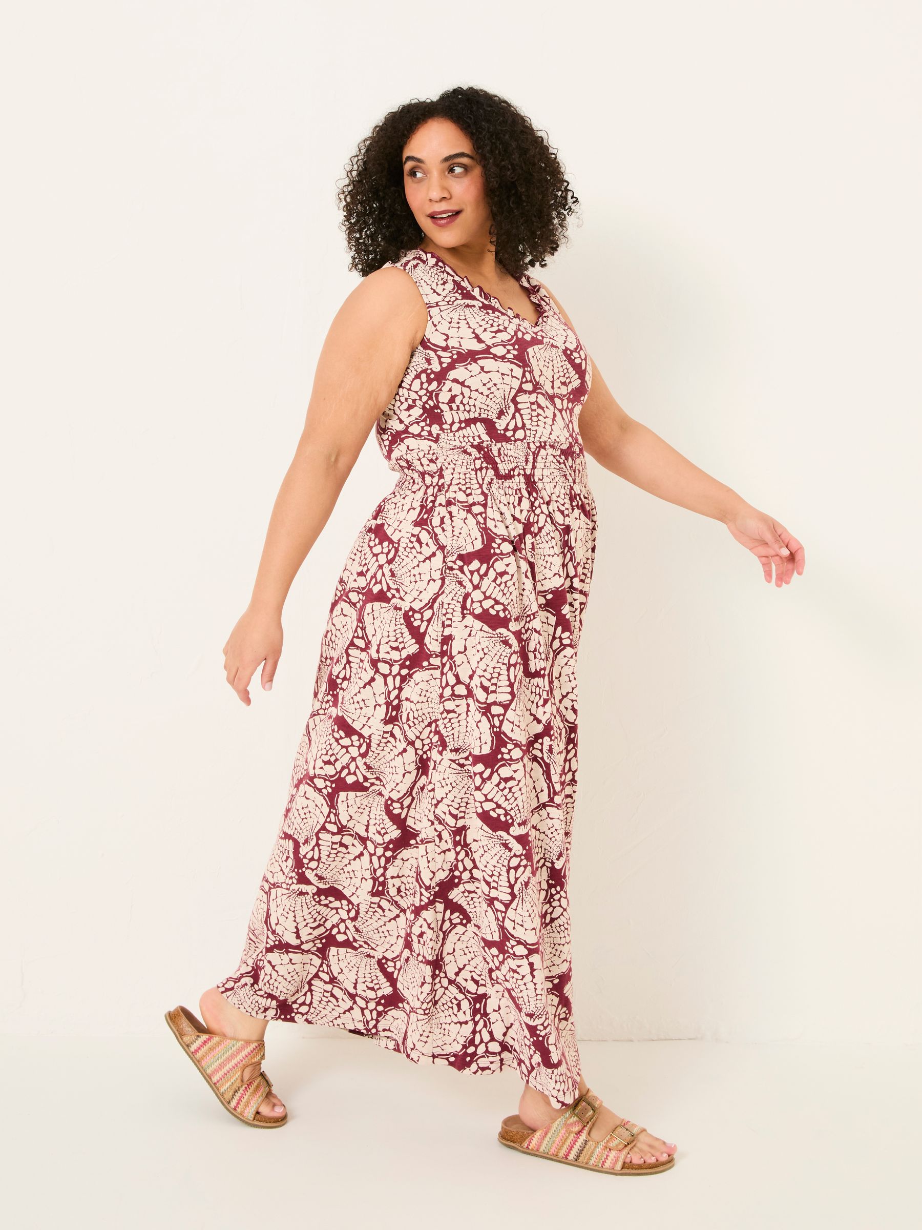 Ellie Burgundy Red Mono Shells Jersey Maxi Dress - Image 7 of 9