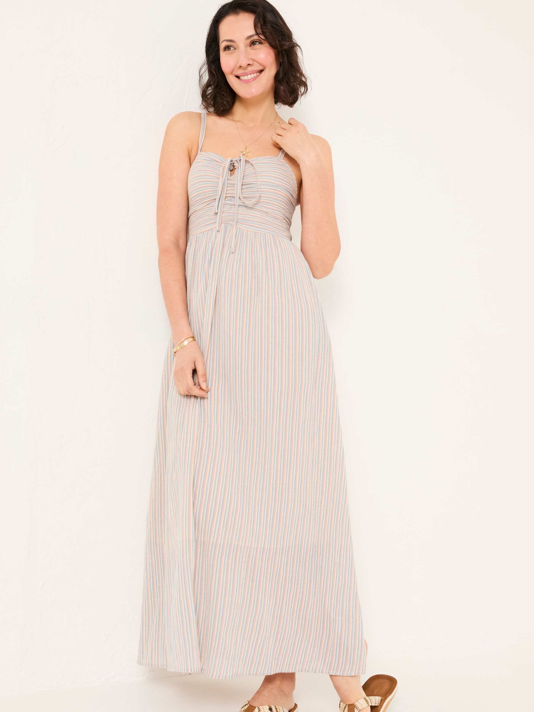 Meg Multi Stripe 100% Cotton Midi Dress - Image 2 of 7