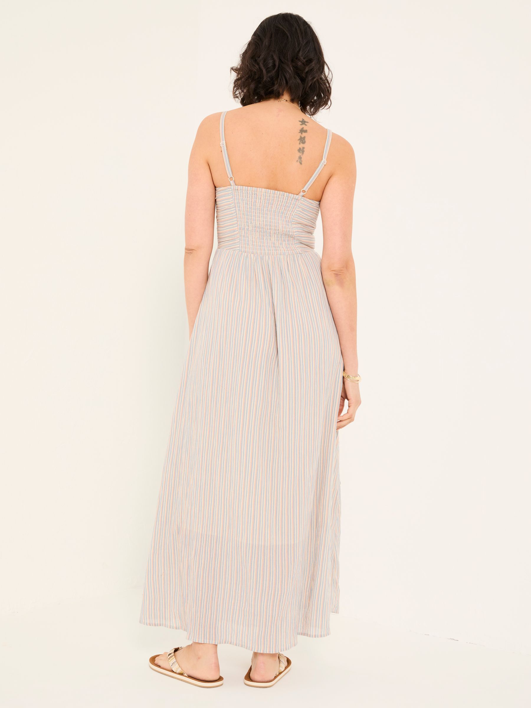 Meg Multi Stripe 100% Cotton Midi Dress - Image 3 of 7
