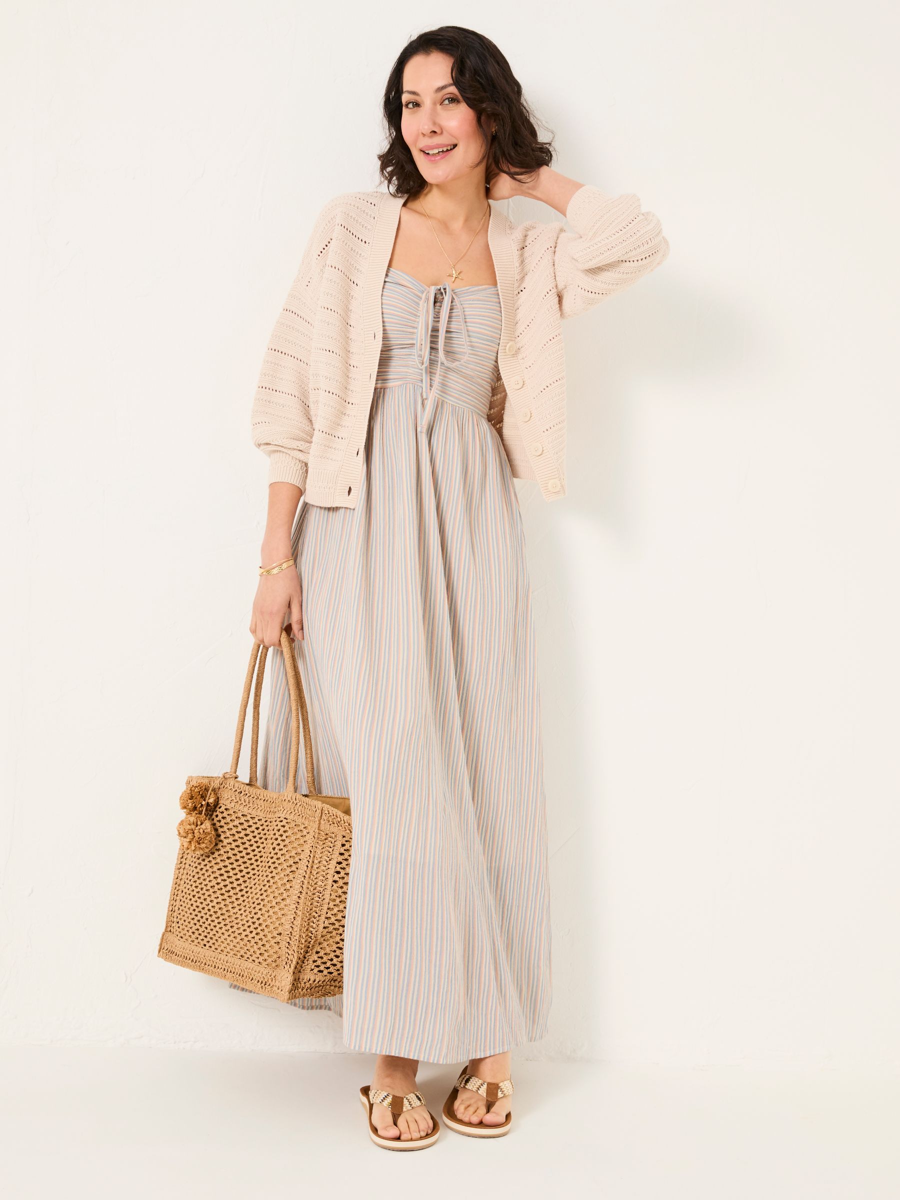 Meg Multi Stripe 100% Cotton Midi Dress - Image 4 of 7