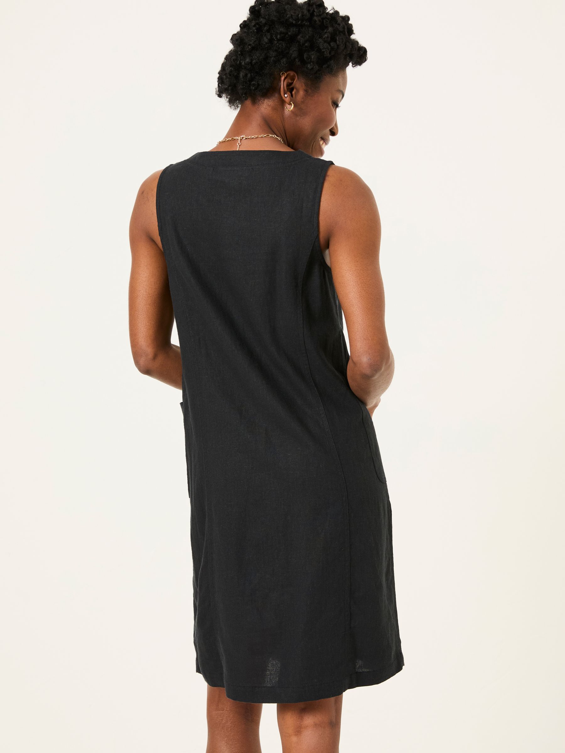 Binny Black Button Linen Dress - Image 2 of 6