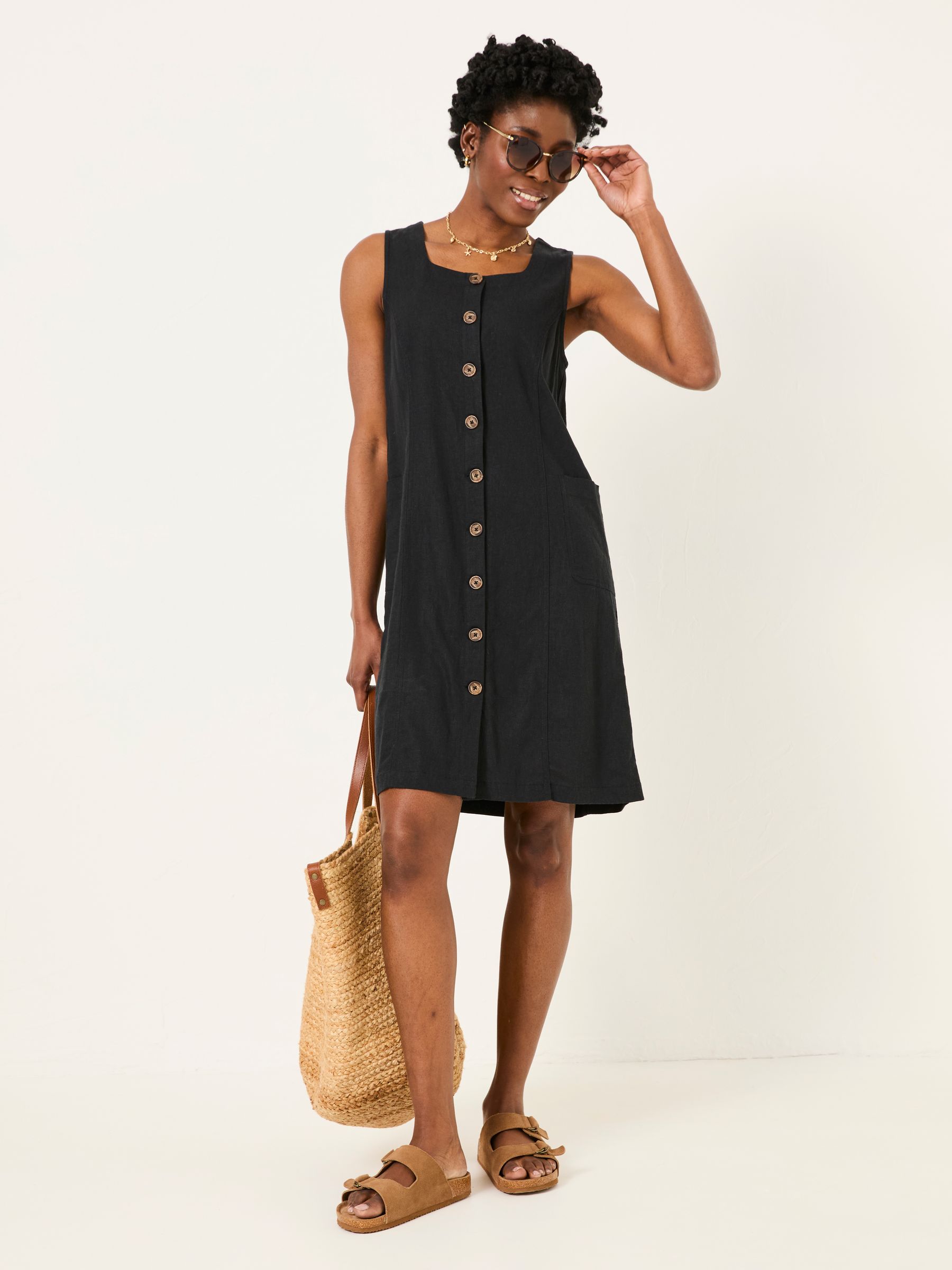Binny Black Button Linen Dress - Image 3 of 6