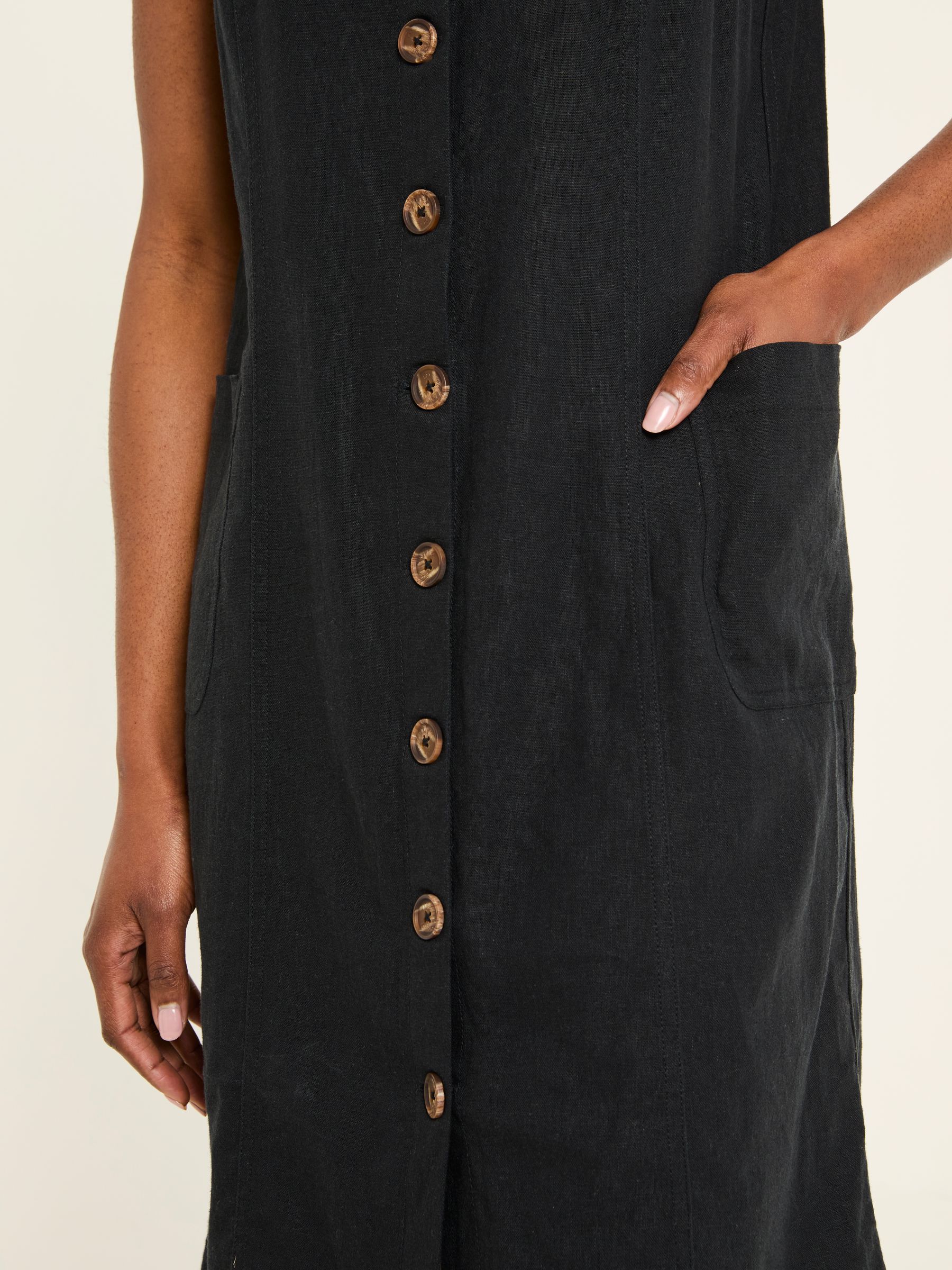 Binny Black Button Linen Dress - Image 5 of 6