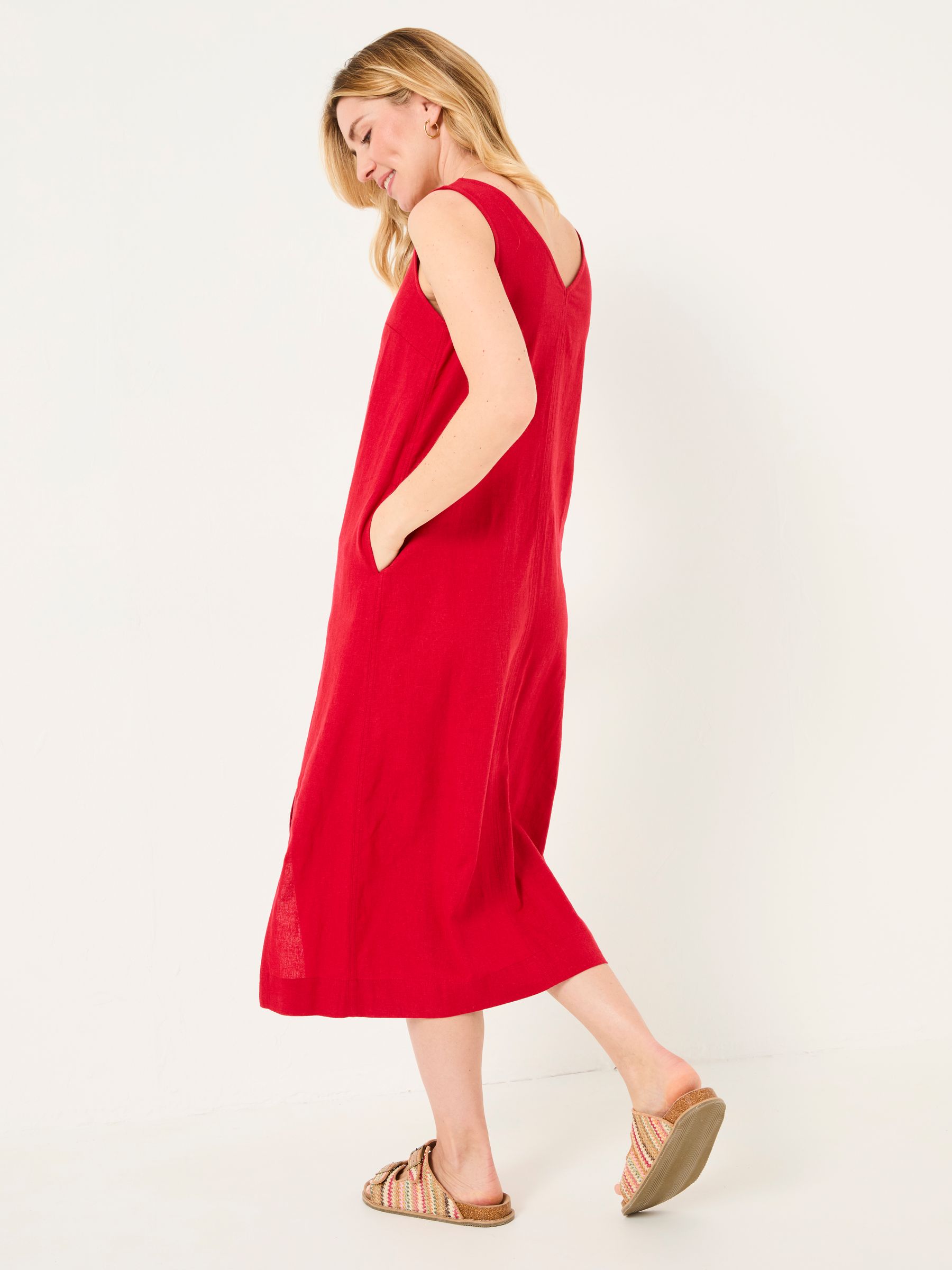 Corey Rust Red Linen Midi Dress - Image 2 of 10
