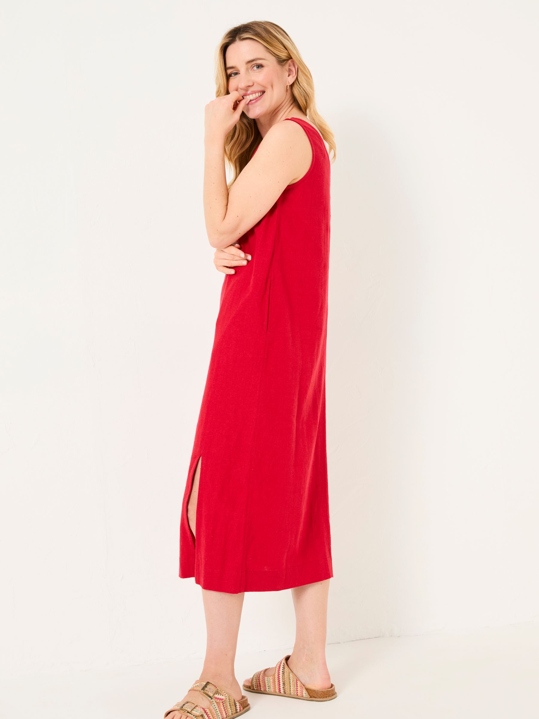 Corey Rust Red Linen Midi Dress - Image 3 of 10