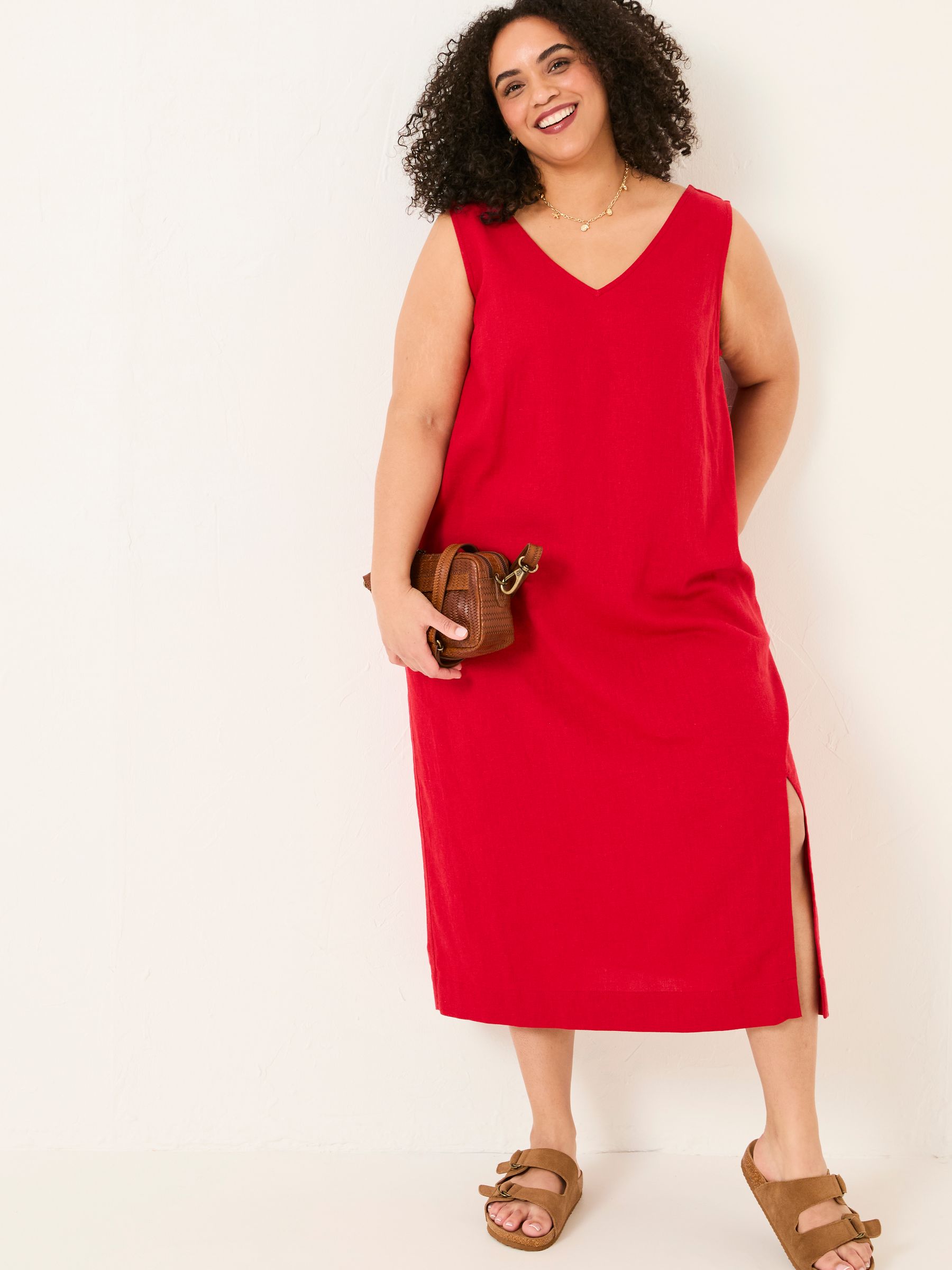 red linen midi dress Red Linen Dominica Midi Dress
