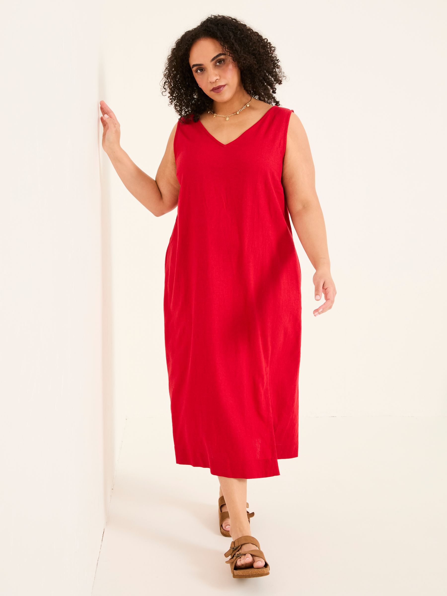 Corey Rust Red Linen Midi Dress - Image 7 of 10