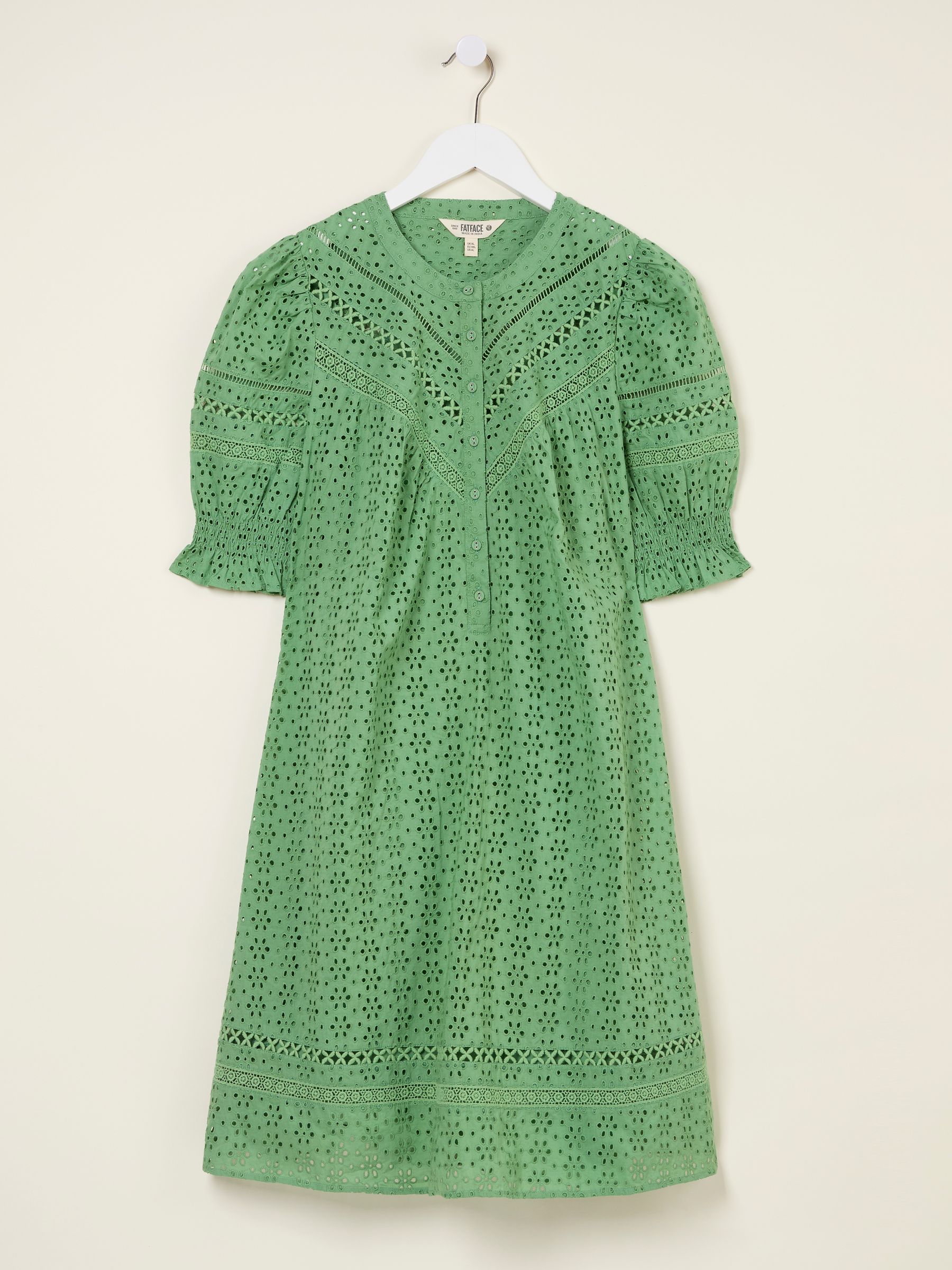 Brody Mid Green Broderie 100% Cotton Dress - Image 5 of 5