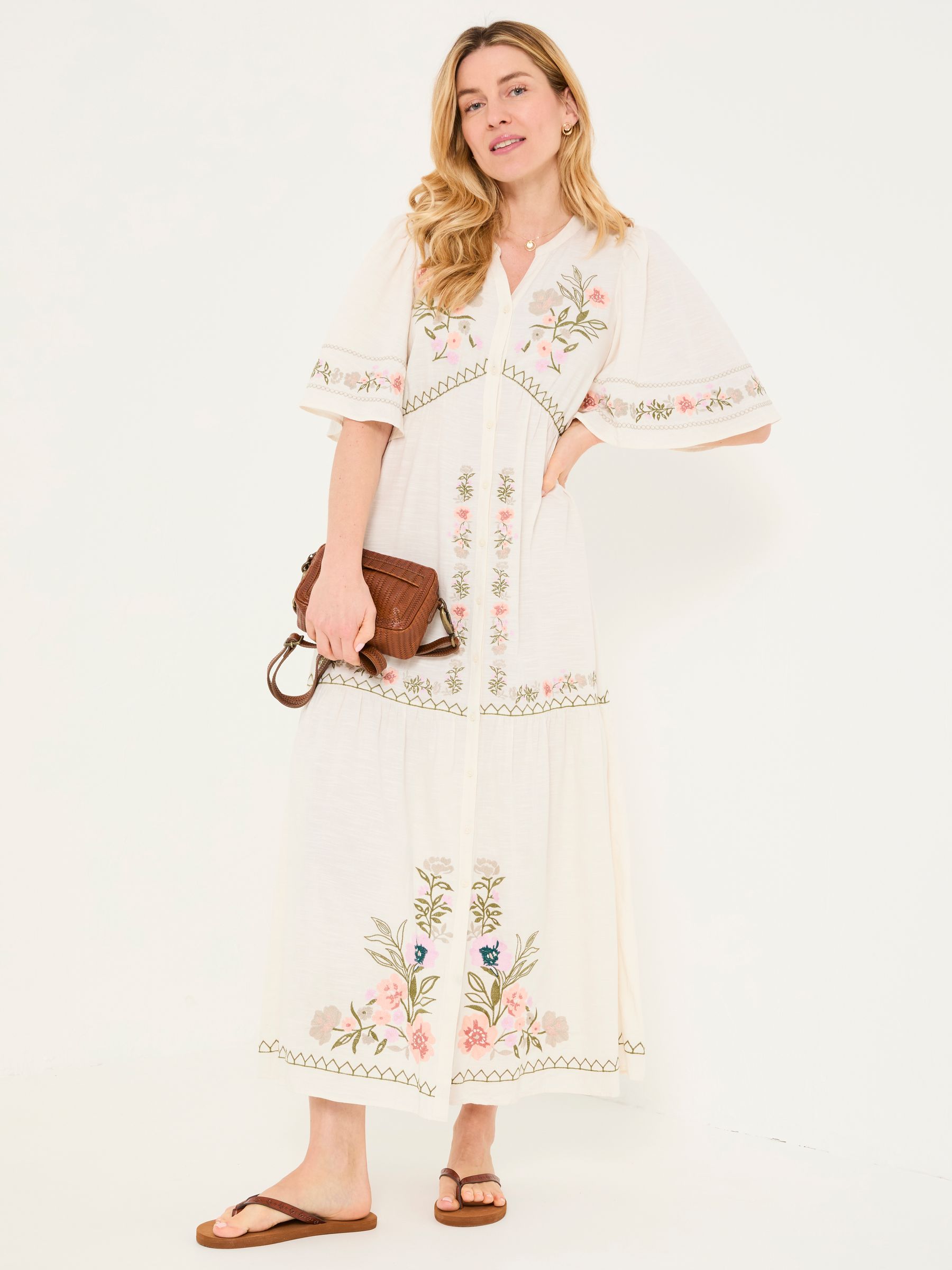 Paige Ivory Embroidered Midi Dress | FatFace USA Paige Ivory Embroidered Midi Dress | FatFace USA