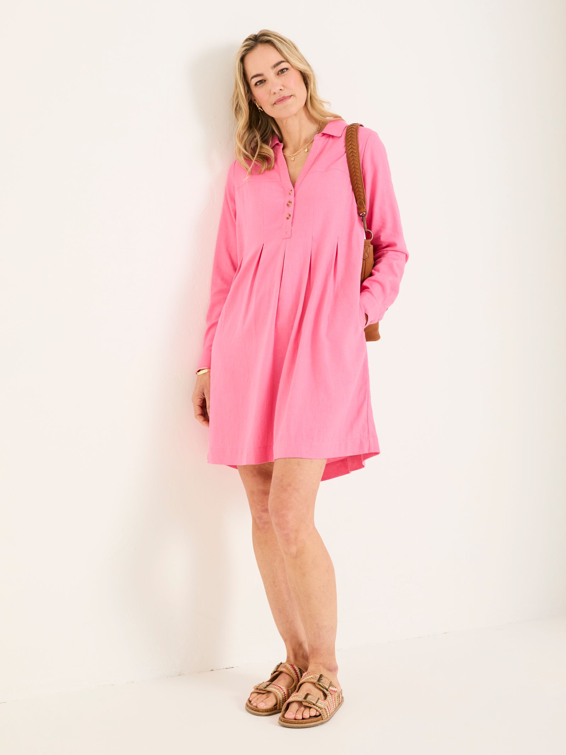 Lena Mid Pink Linen Dress | FatFace Lena Mid Pink Linen Dress | FatFace