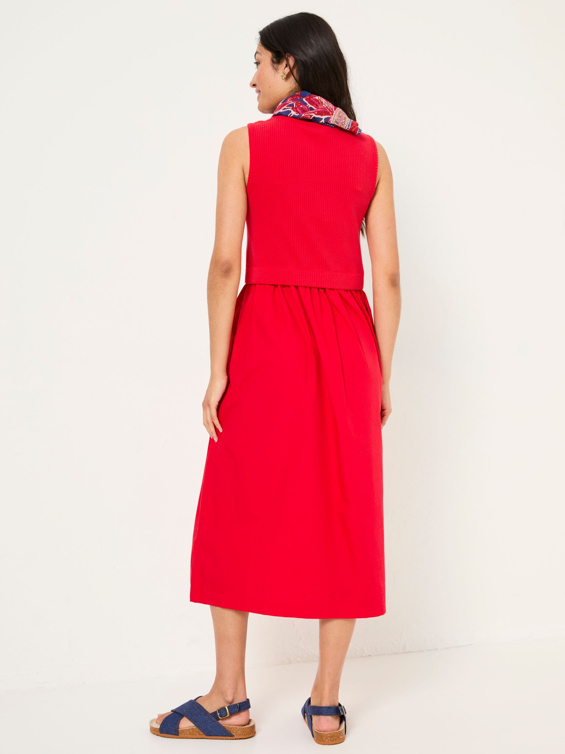 Sal Bright Red 100% Cotton Midi Dress - Image 2 of 5