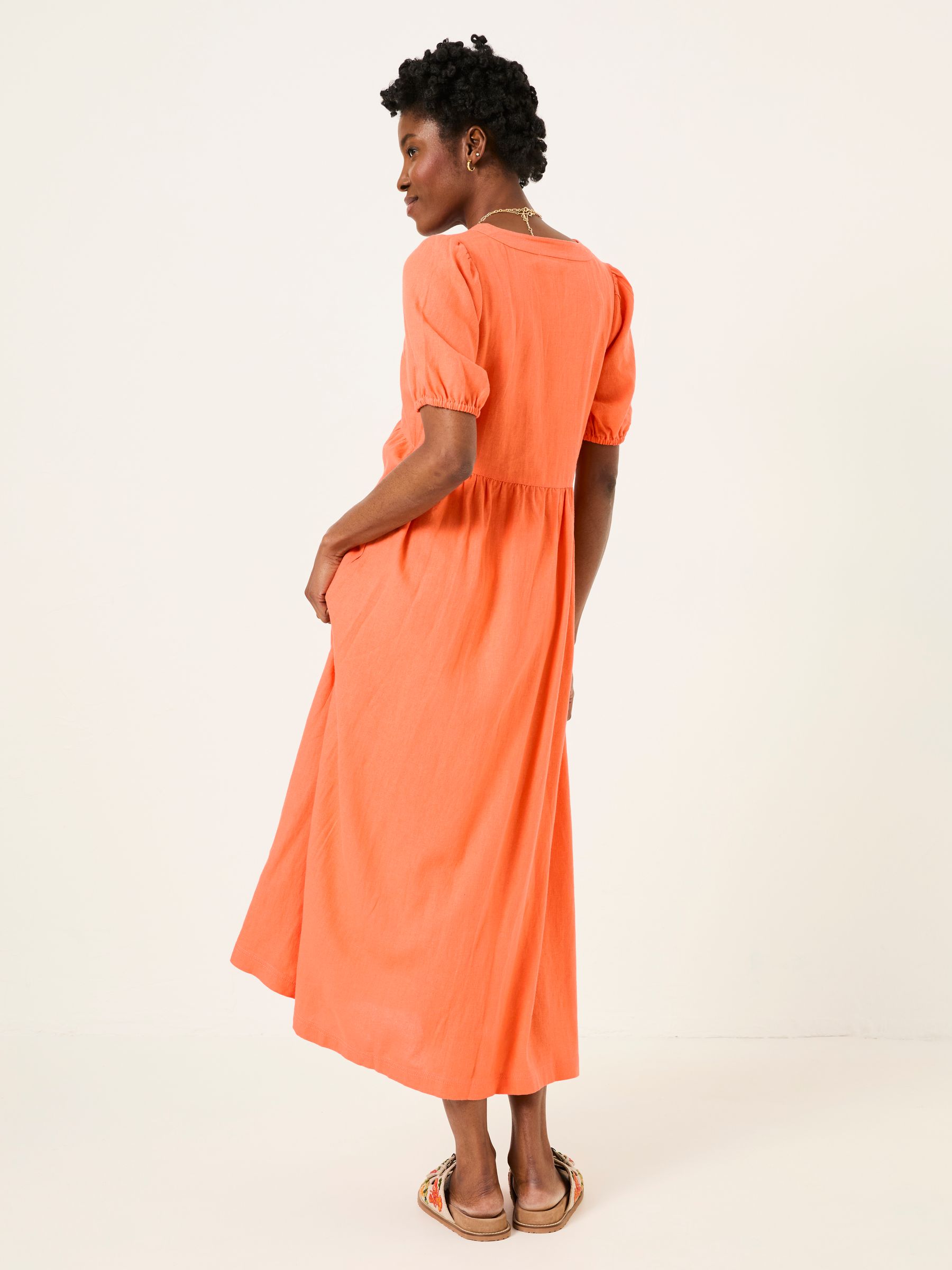 Remi Dark Coral Linen Midi Dress - Image 2 of 5