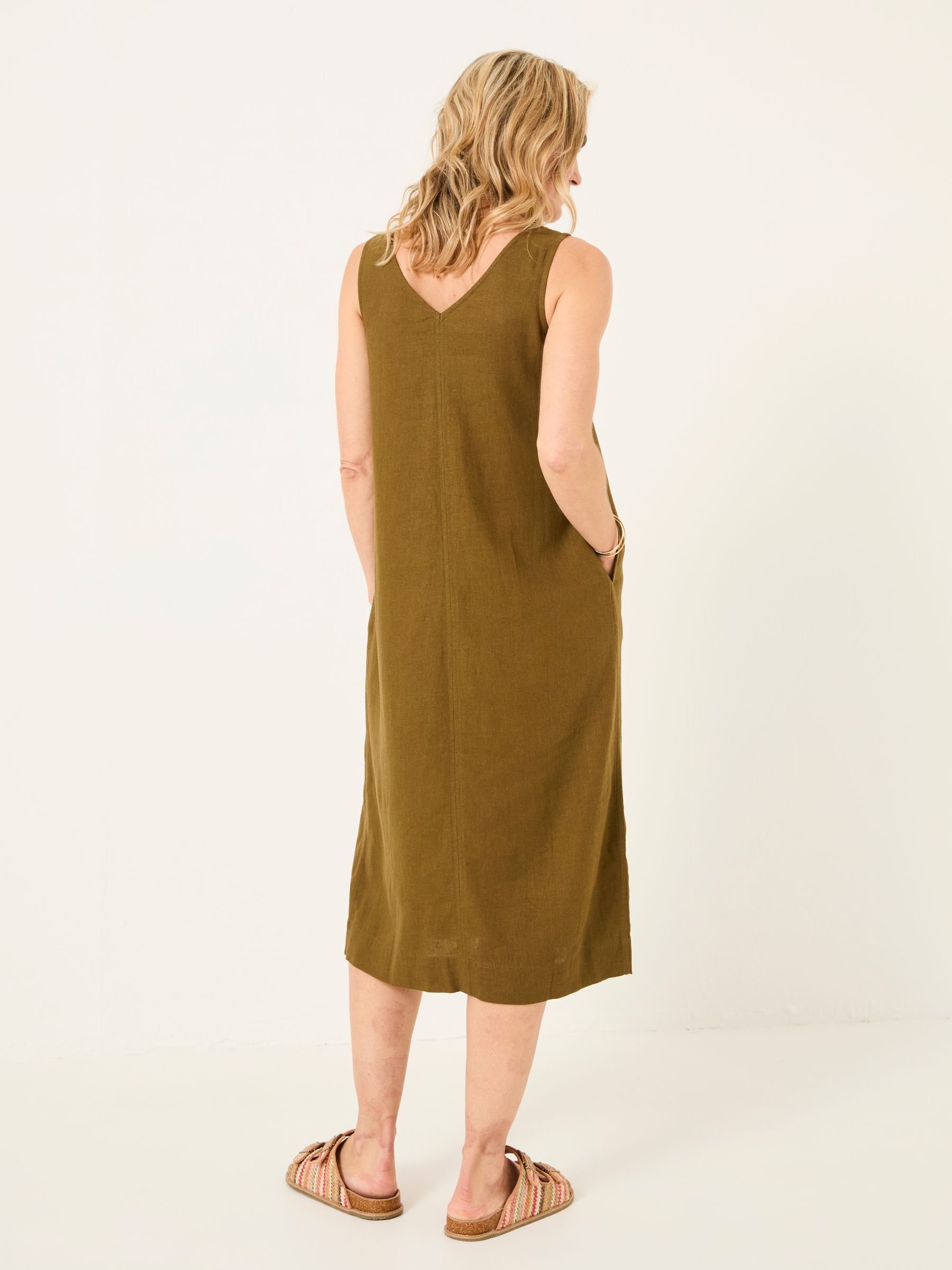 Corey Khaki Green Linen Midi Dress - Image 2 of 6