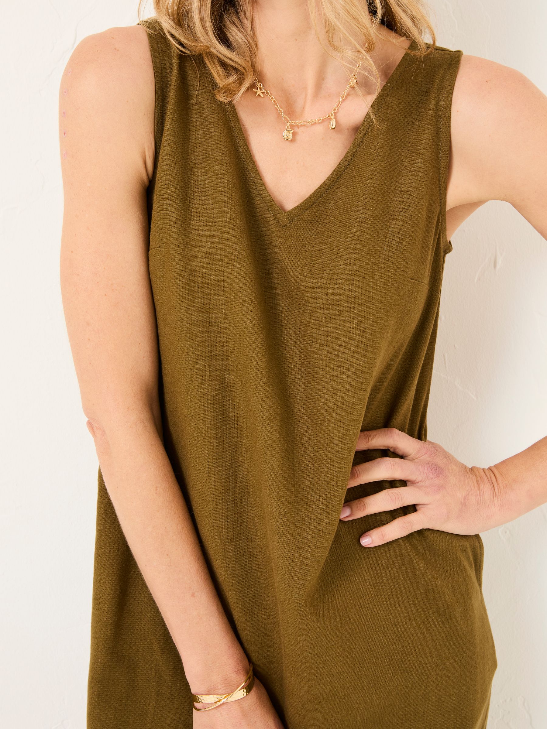 Corey Khaki Green Linen Midi Dress - Image 4 of 6