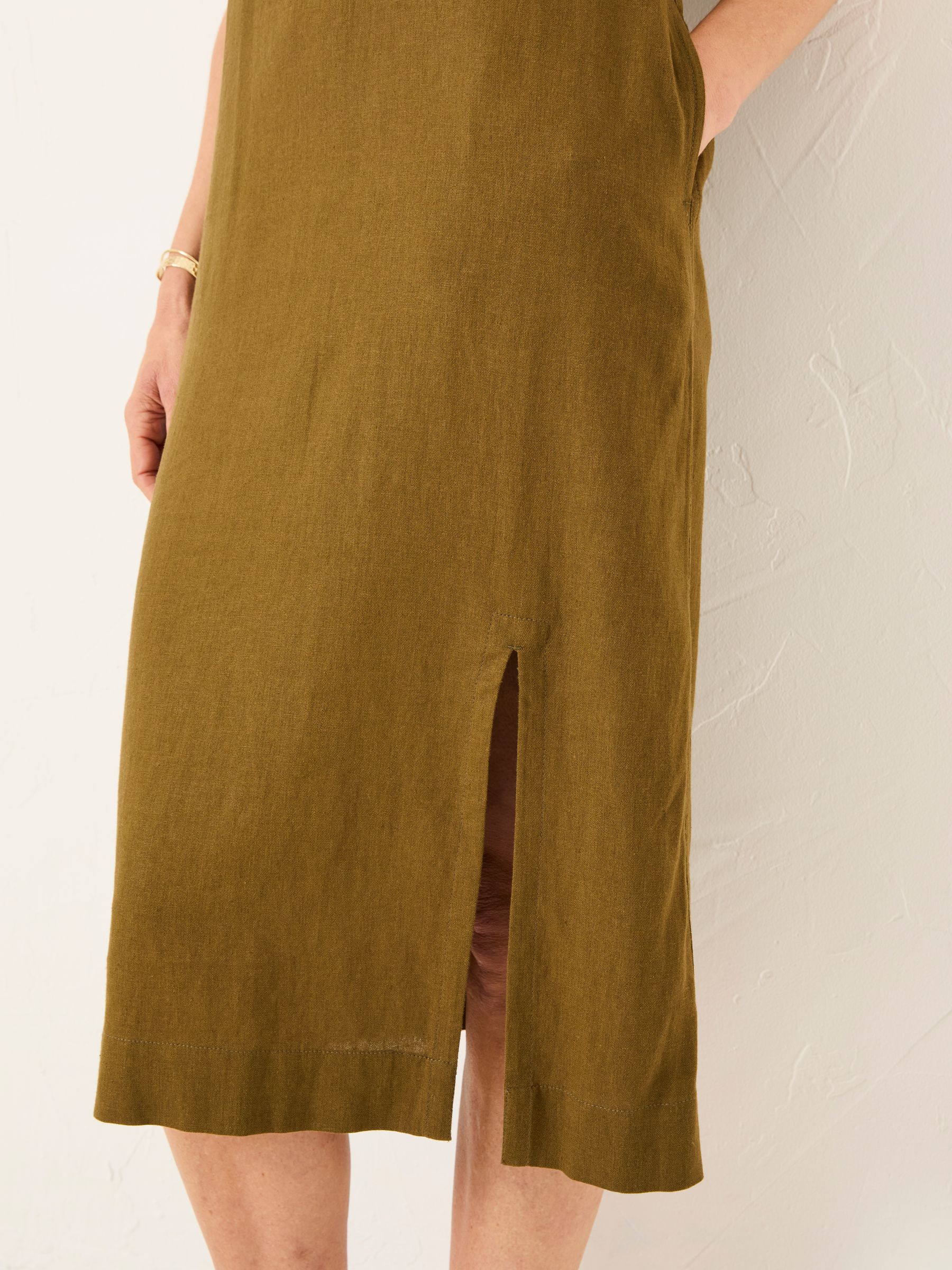 Corey Khaki Green Linen Midi Dress - Image 5 of 6