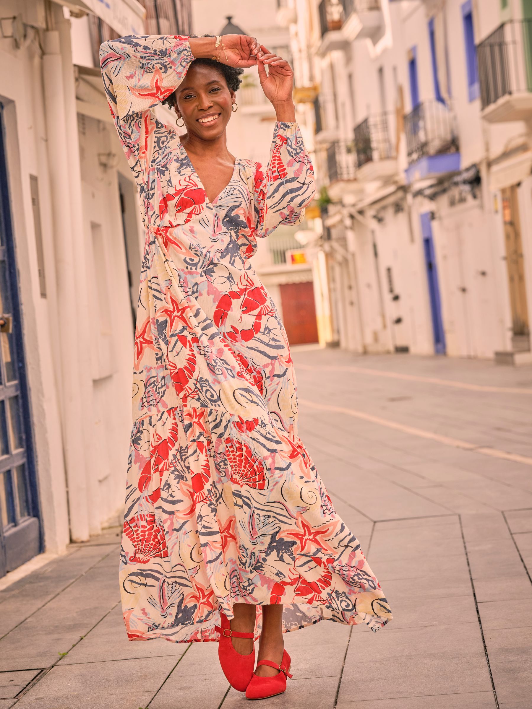 Noelle Ivory Sea Scene Midi Dress - Image 1 of 6