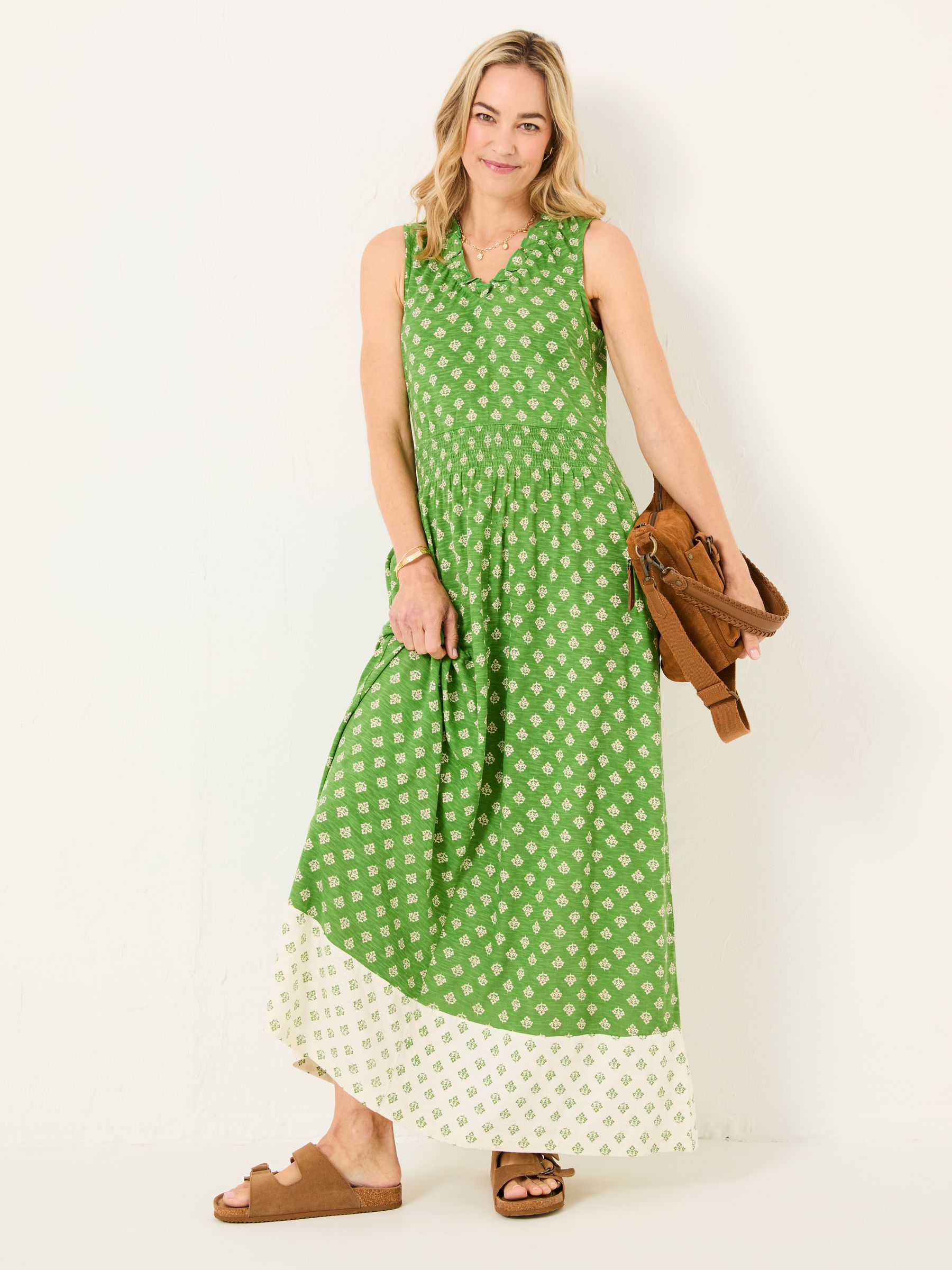 Ellie Mid Green Woodblock Jersey Maxi Dress - Image 1 of 11