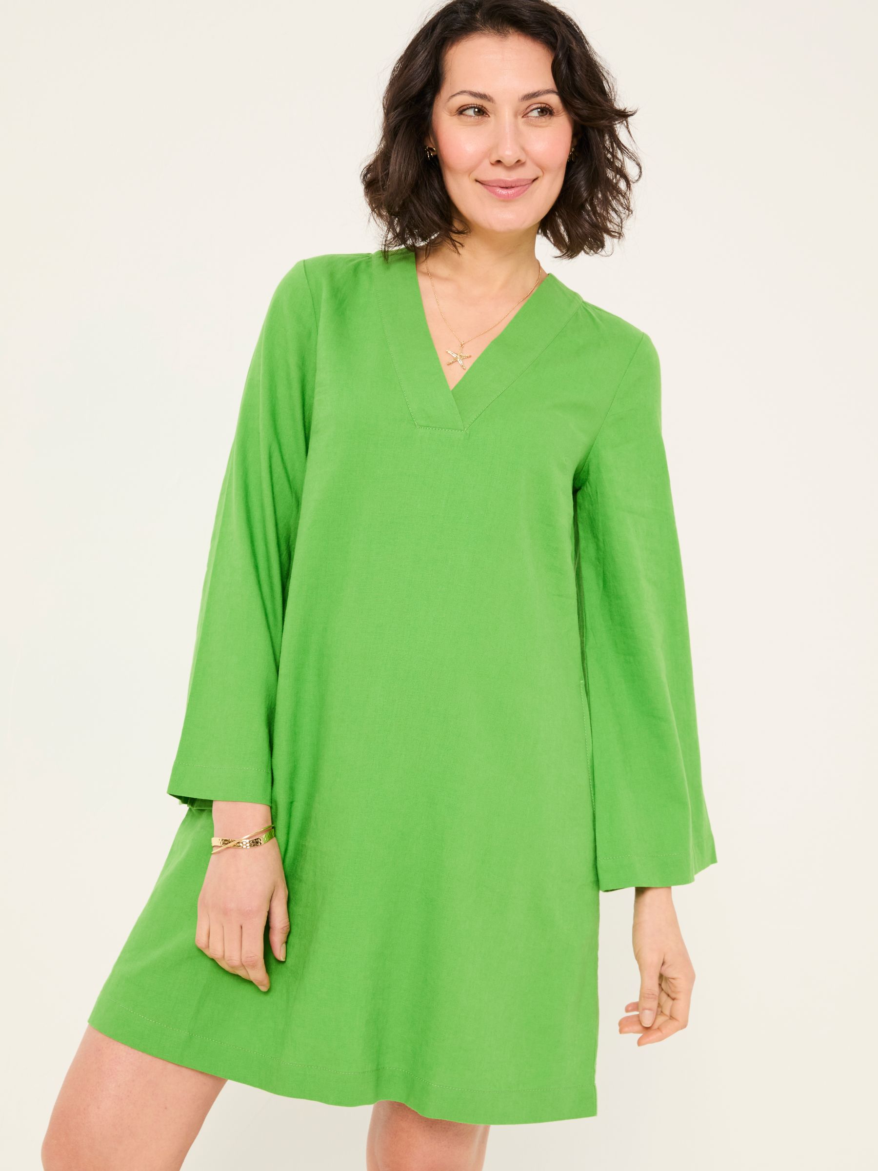 Mid Green Linen Kaftan Dress - Image 3 of 5