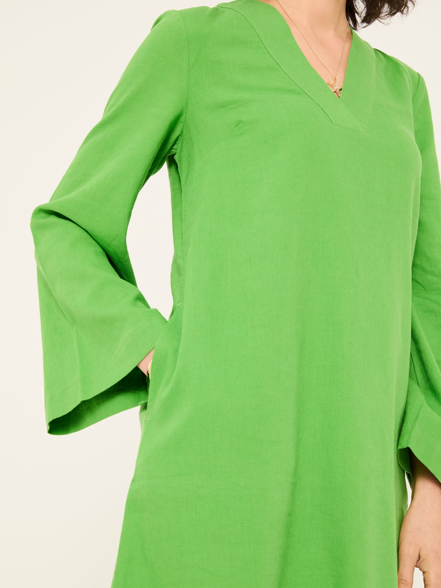 Mid Green Linen Kaftan Dress - Image 4 of 5