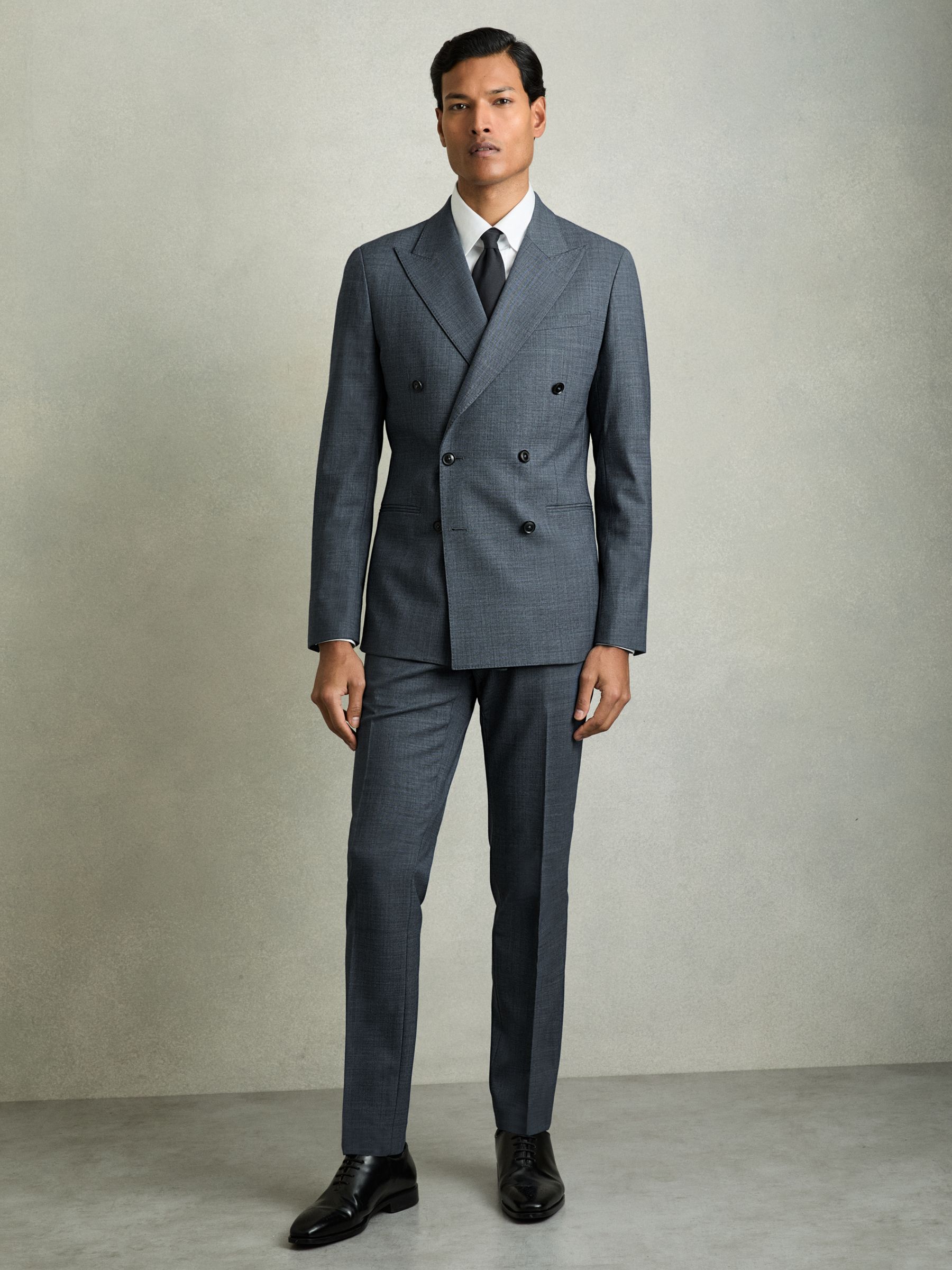 Regular-Fit Double-Breasted Sharkskin Wool-Blend Suit Blazer in Airforce Blue - Image 4 of 10