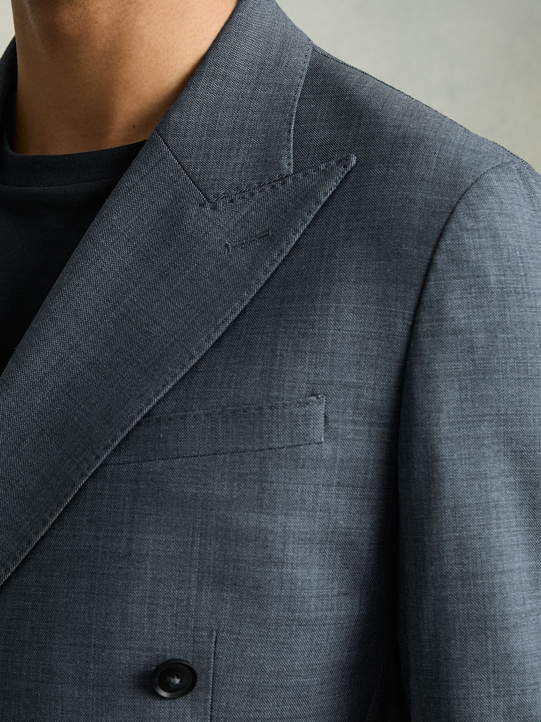 Regular-Fit Double-Breasted Sharkskin Wool-Blend Suit Blazer in Airforce Blue - Image 6 of 10