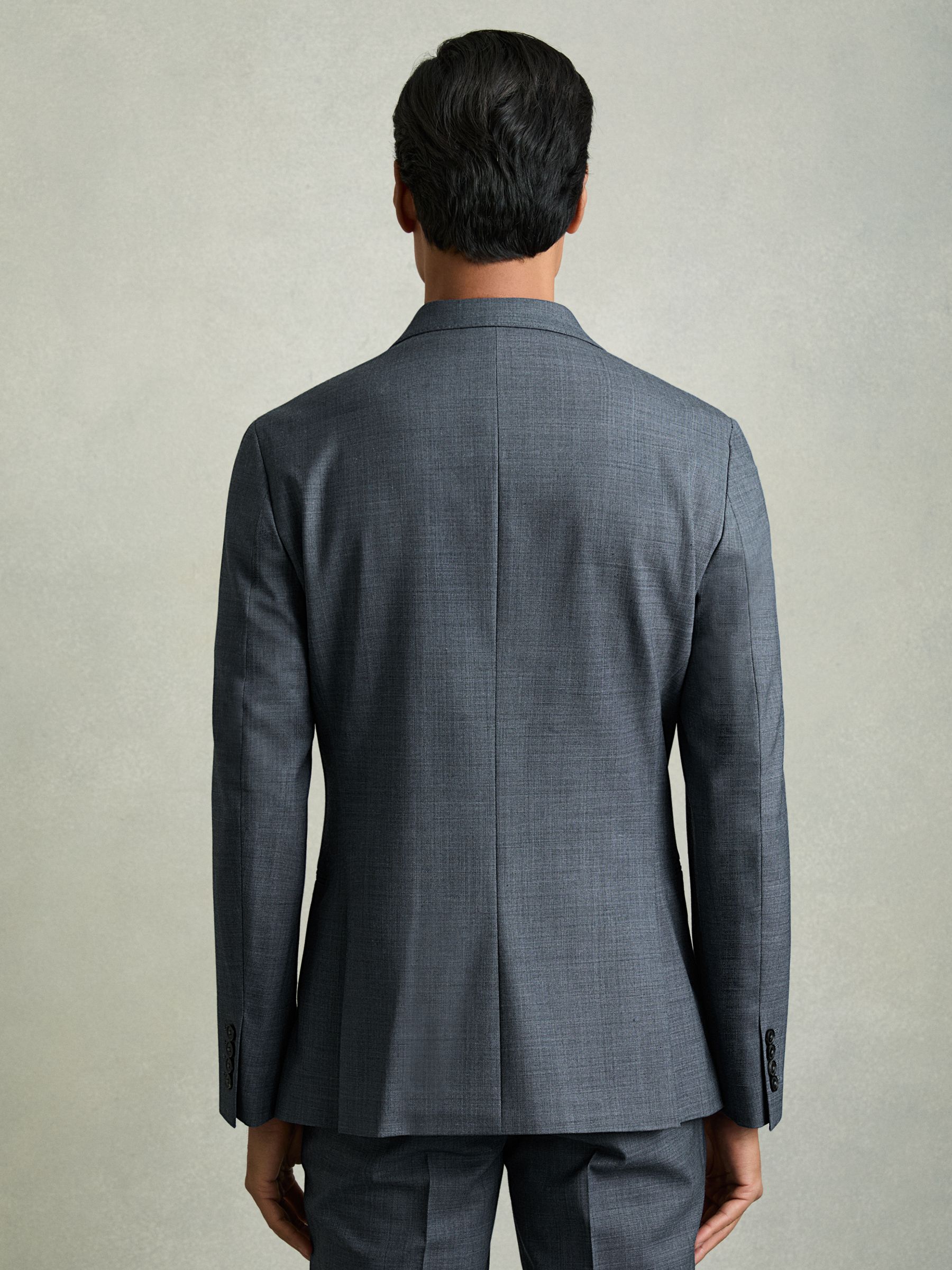 Regular-Fit Double-Breasted Sharkskin Wool-Blend Suit Blazer in Airforce Blue - Image 7 of 10