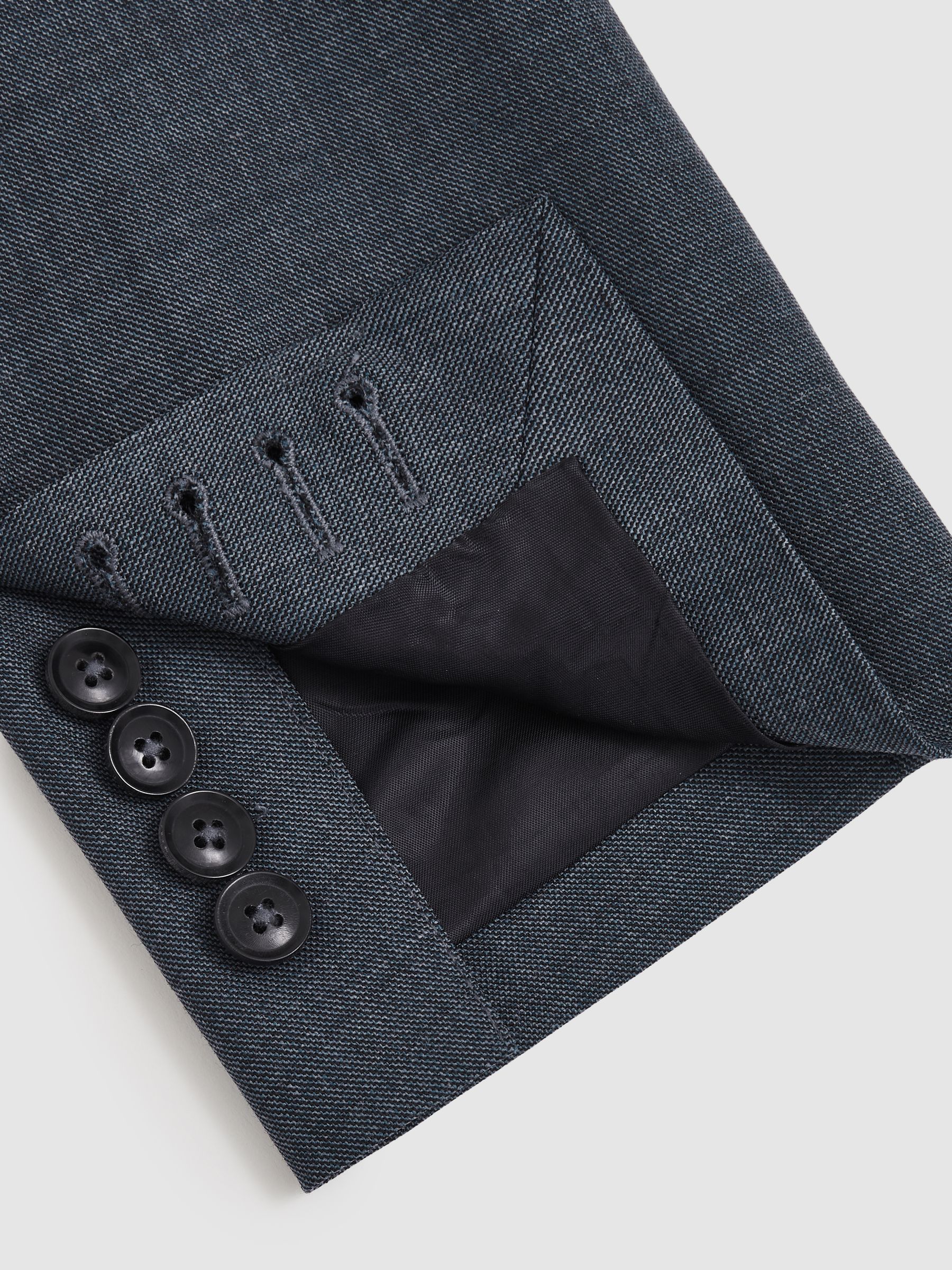 Regular-Fit Double-Breasted Sharkskin Wool-Blend Suit Blazer in Airforce Blue - Image 9 of 10