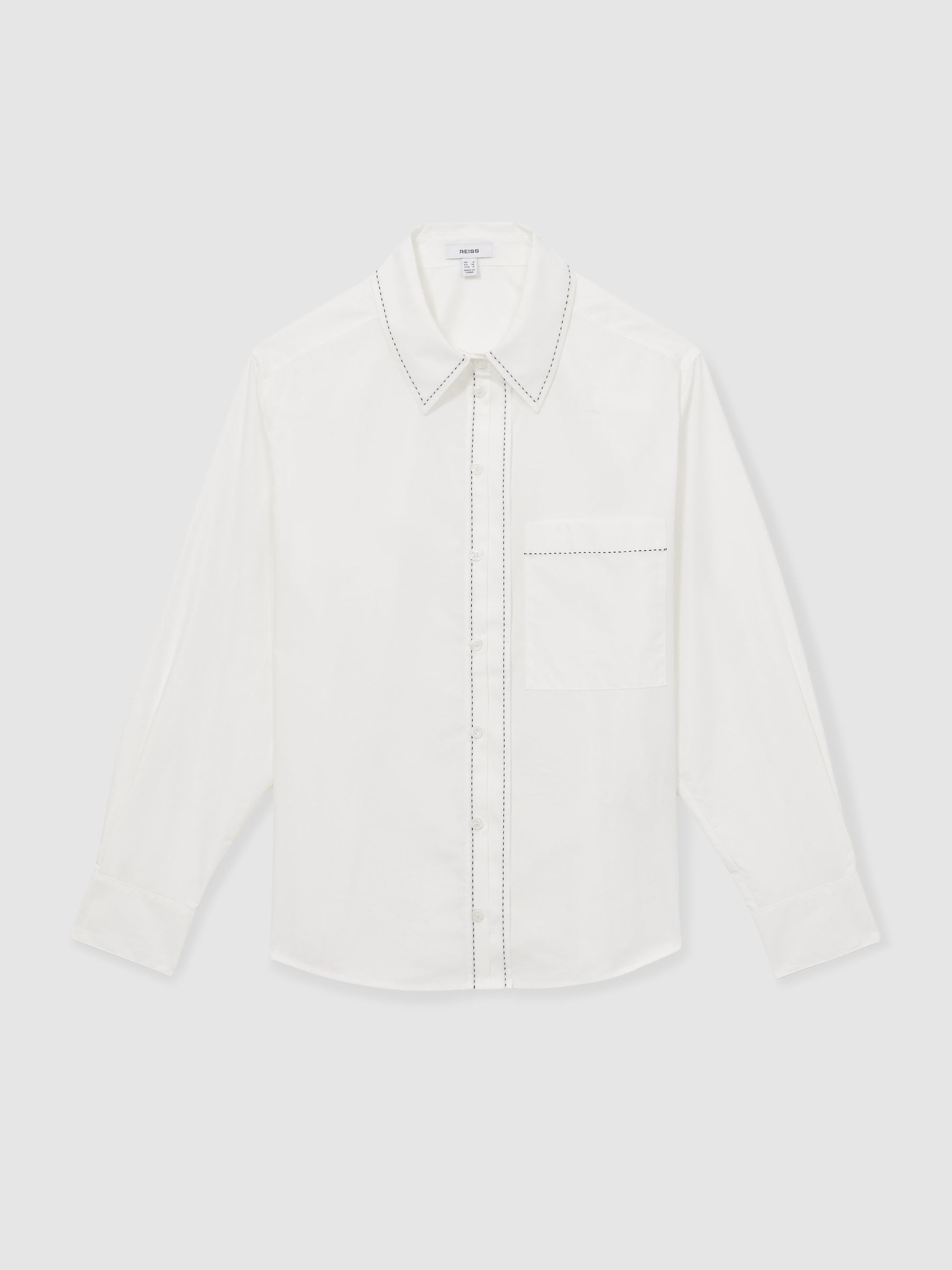 Cotton Topstitched Button-Through Shirt in White - Image 2 of 6