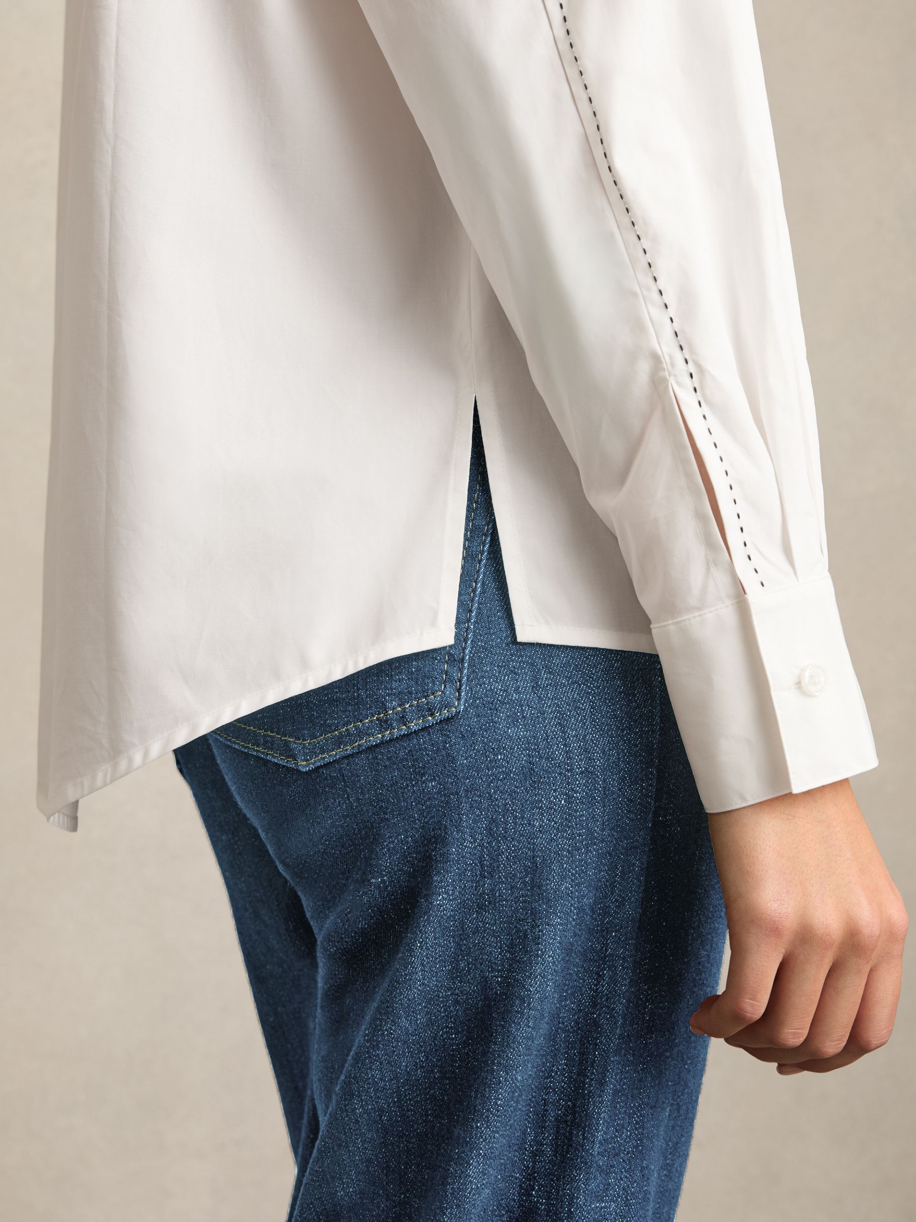 Cotton Topstitched Button-Through Shirt in White - Image 5 of 6