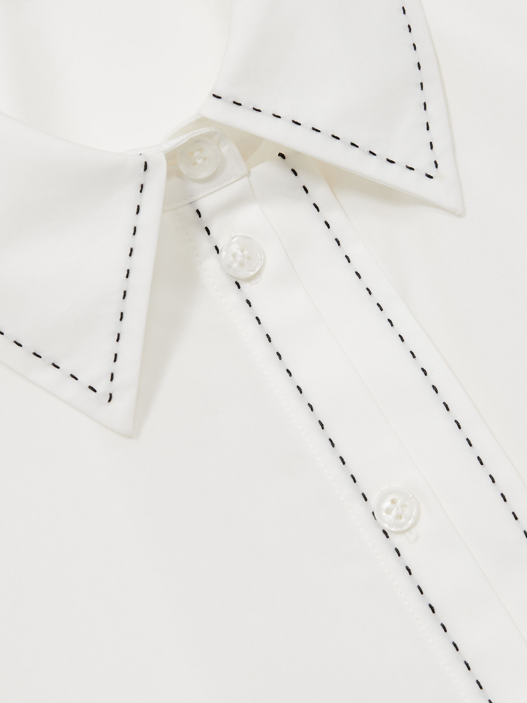 Cotton Topstitched Button-Through Shirt in White - Image 6 of 6