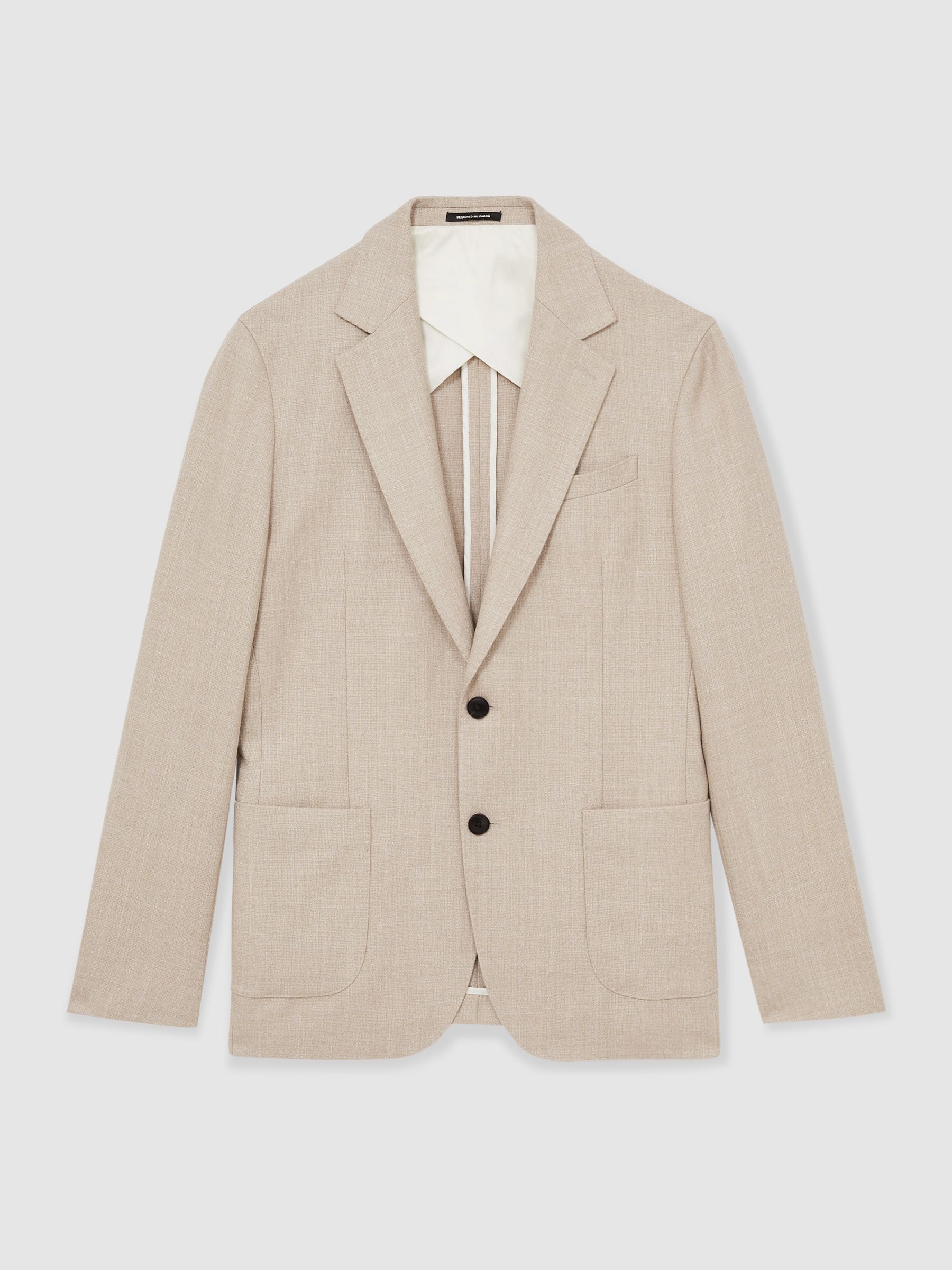 Slim-Fit Single-Breasted Wool-Blend Textured Blazer in Oatmeal - Image 2 of 10