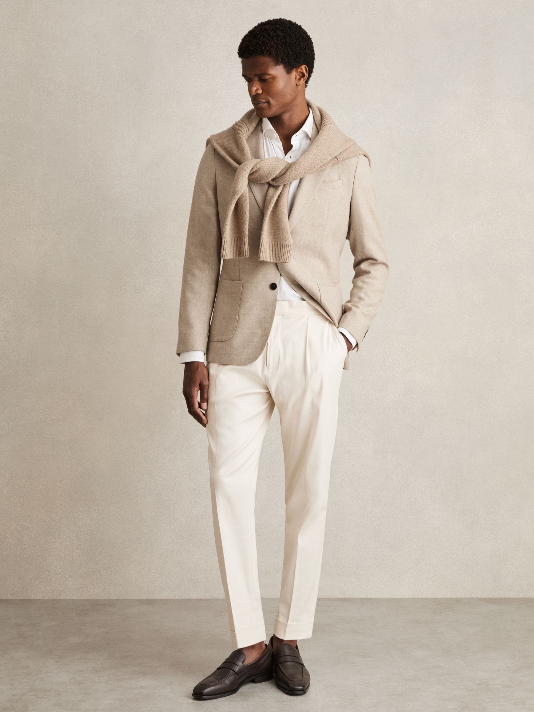 Slim-Fit Single-Breasted Wool-Blend Textured Blazer in Oatmeal - Image 5 of 10