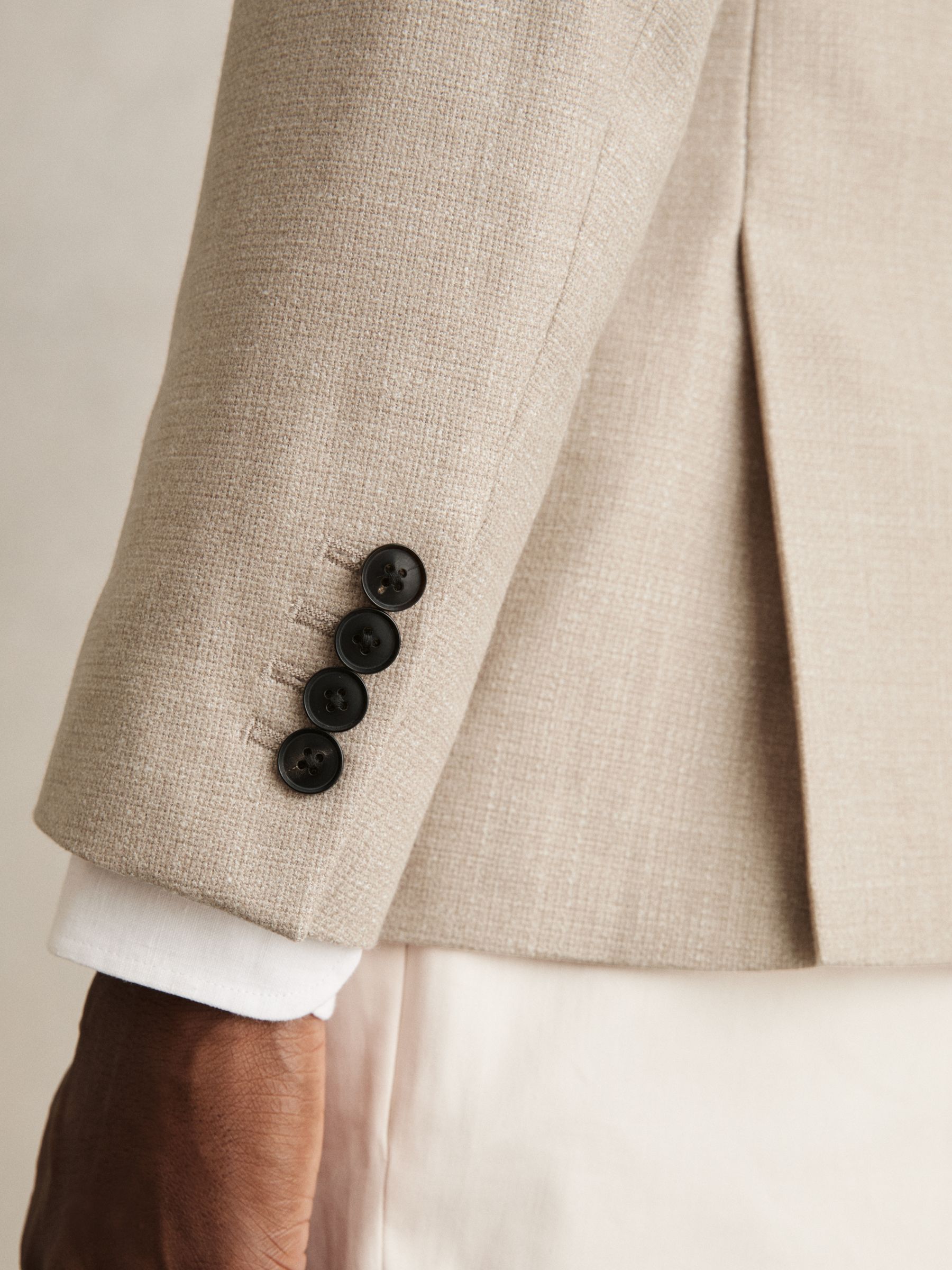 Slim-Fit Single-Breasted Wool-Blend Textured Blazer in Oatmeal - Image 6 of 10