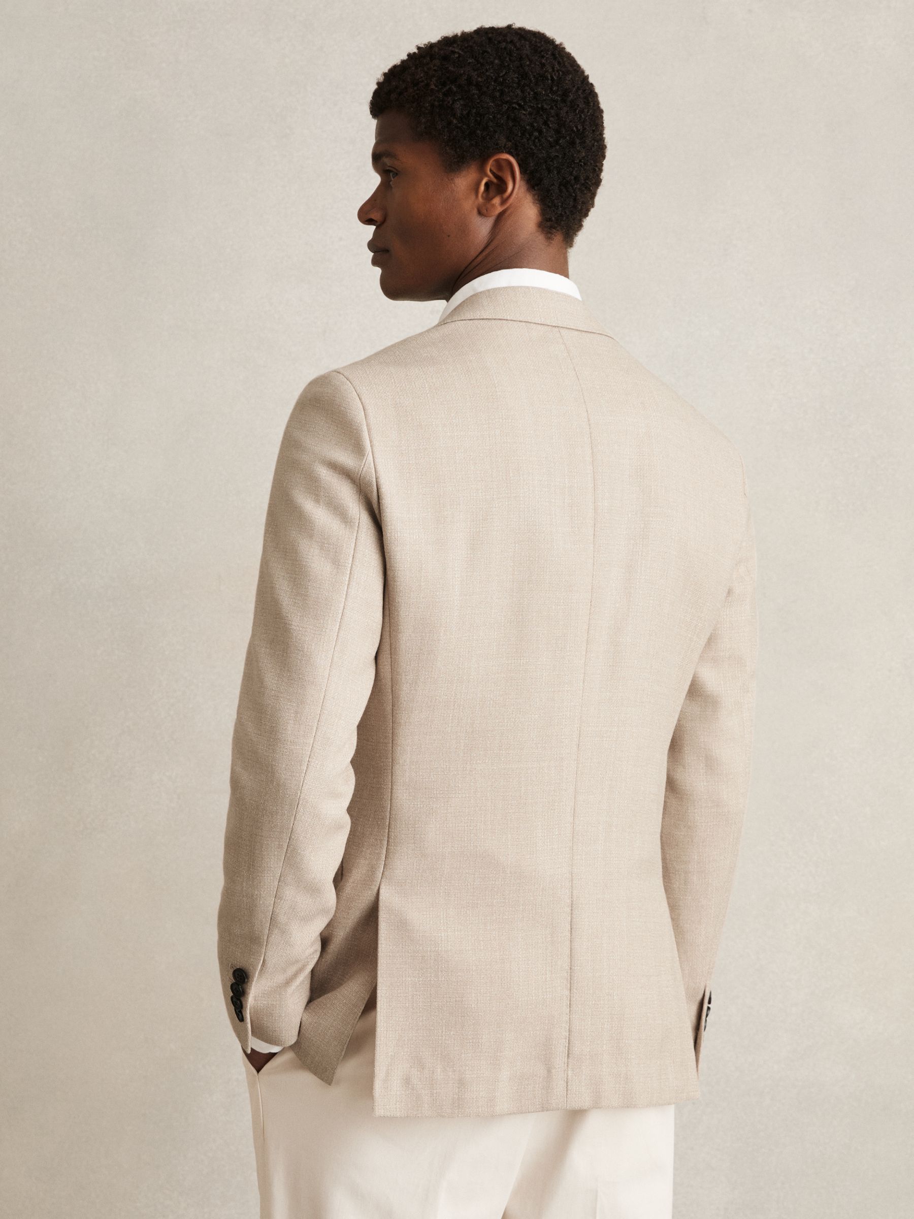 Slim-Fit Single-Breasted Wool-Blend Textured Blazer in Oatmeal - Image 7 of 10