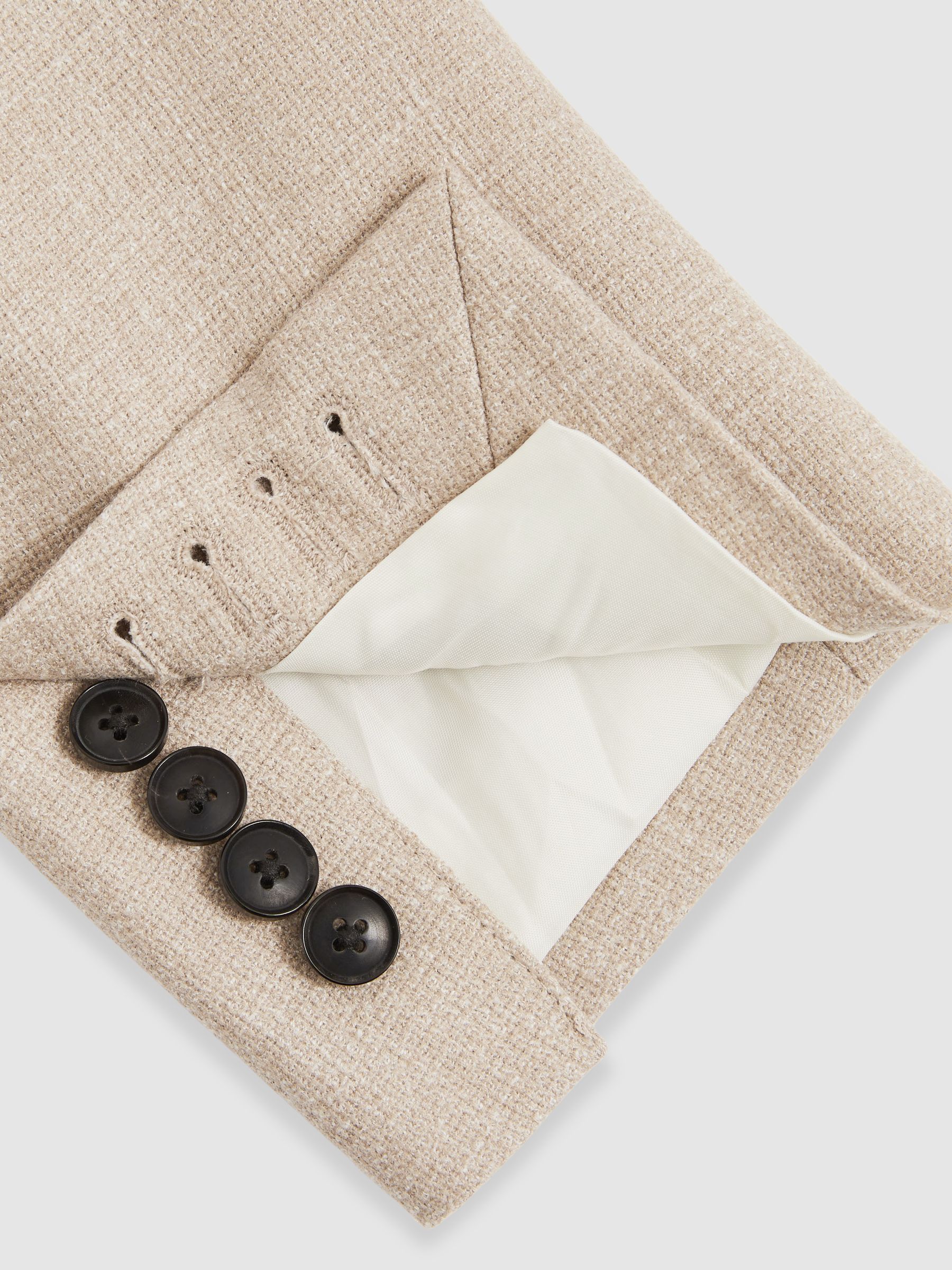 Slim-Fit Single-Breasted Wool-Blend Textured Blazer in Oatmeal - Image 9 of 10