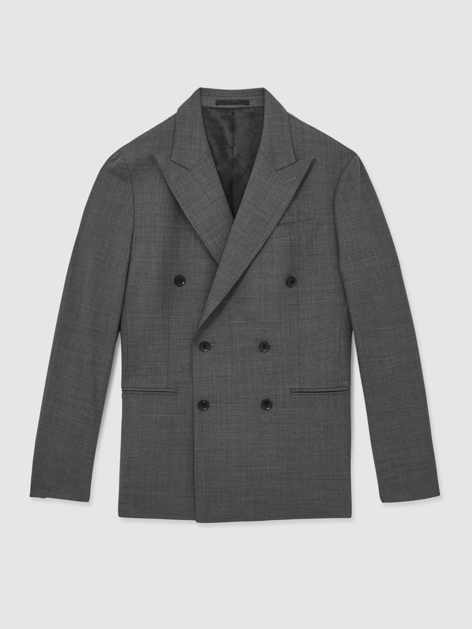 Regular-Fit Double-Breasted Sharkskin Wool-Blend Suit Blazer in Charcoal Grey - Image 2 of 9