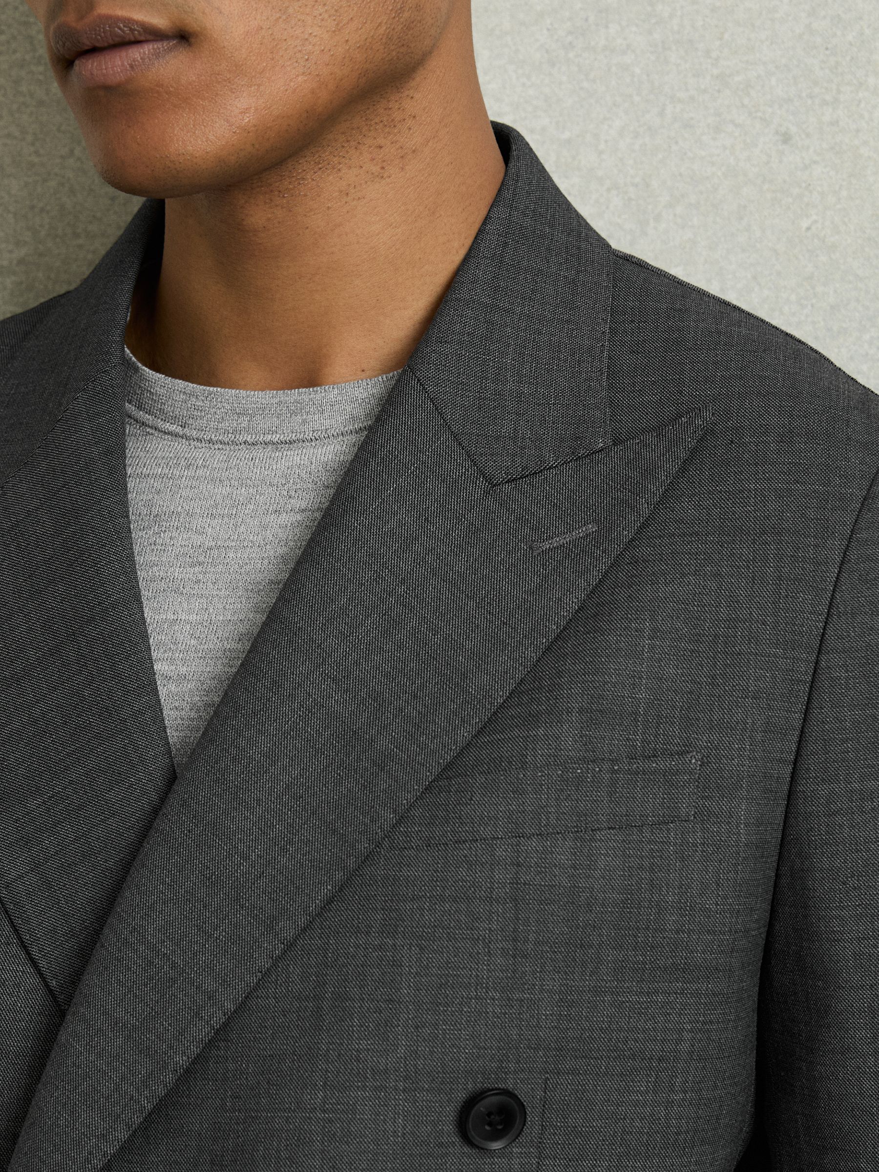 Regular-Fit Double-Breasted Sharkskin Wool-Blend Suit Blazer in Charcoal Grey - Image 5 of 9
