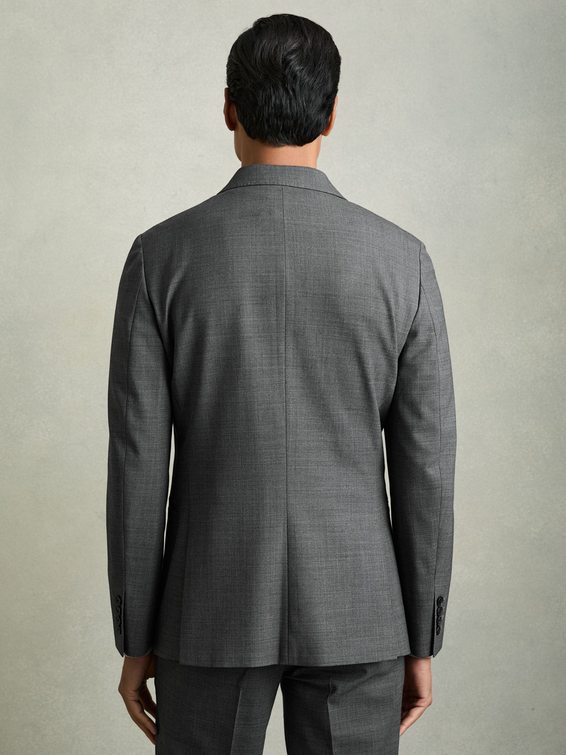 Regular-Fit Double-Breasted Sharkskin Wool-Blend Suit Blazer in Charcoal Grey - Image 6 of 9